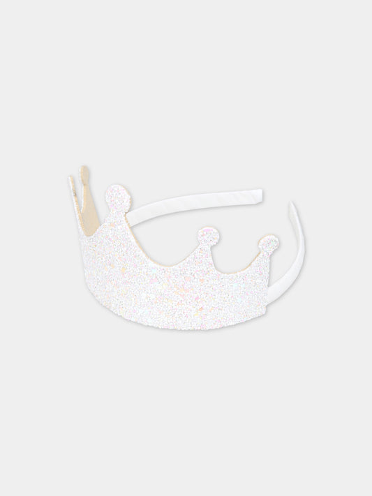 Cerchietto bianco per bambina con corona,Illy Trilly,PARTY CROWN BIG VANILLA