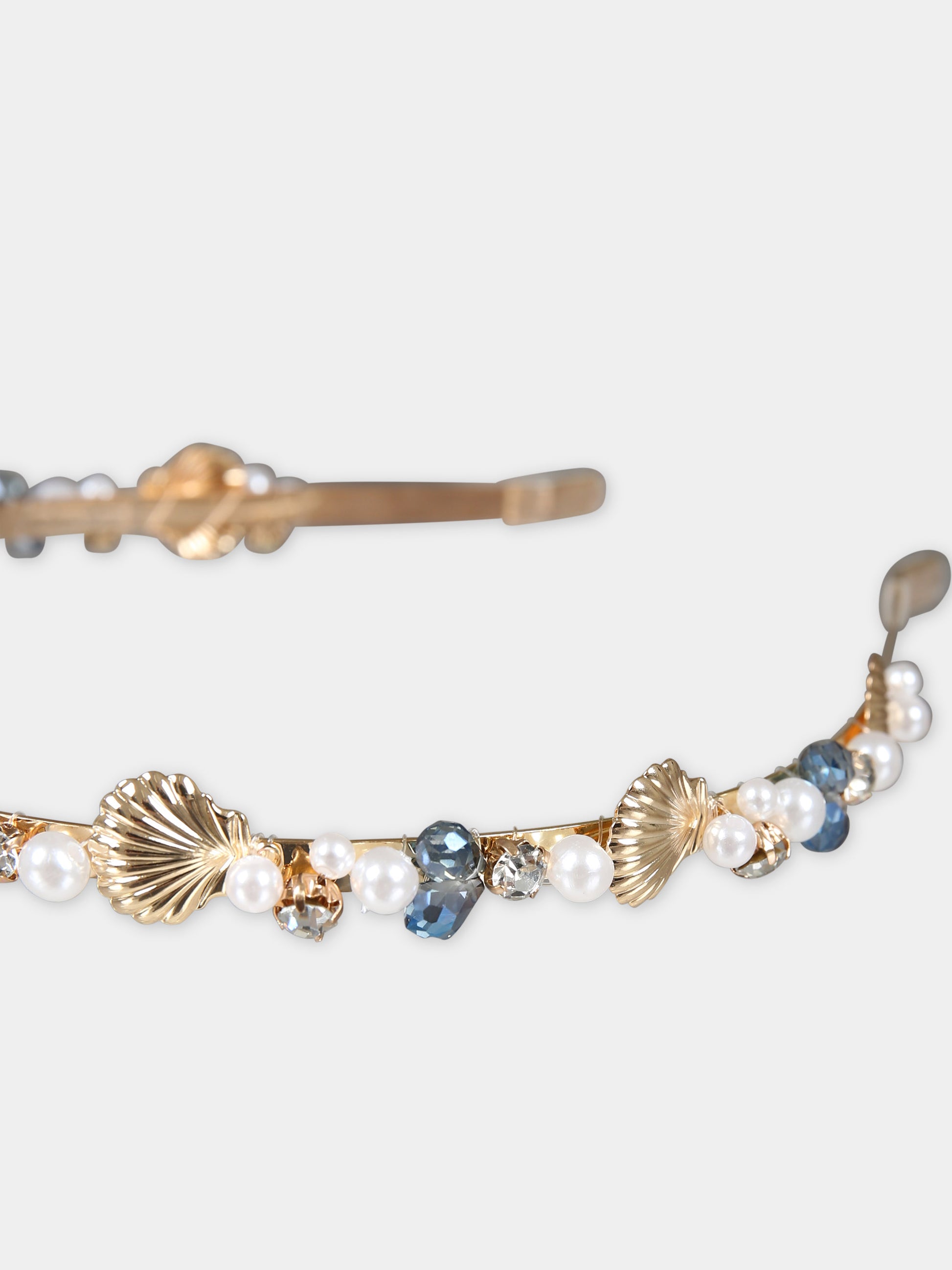 Cerchietto oro per bambina con pietre e conchiglie,Illy Trilly,PARTY BEACH SEA SHELLS CRYSTAL