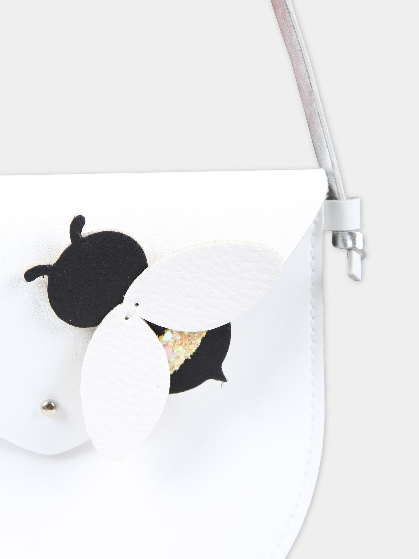 Borsa bianca per bambina con ape,Illy Trilly,FLOWER BEE BAG PIN