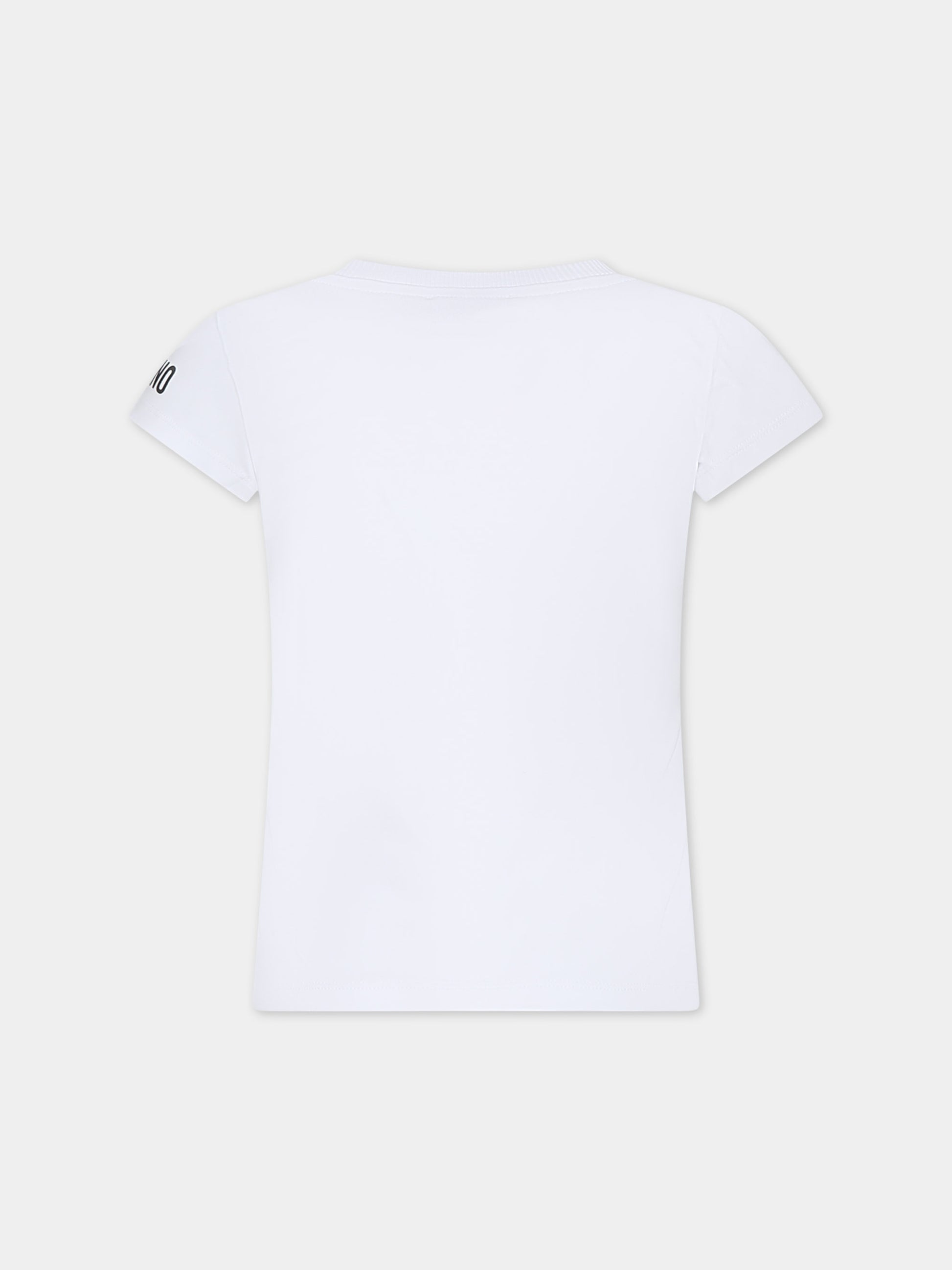T-shirt bianca per bambina con logo,Moschino Kids,HCM055 LBA00 10101