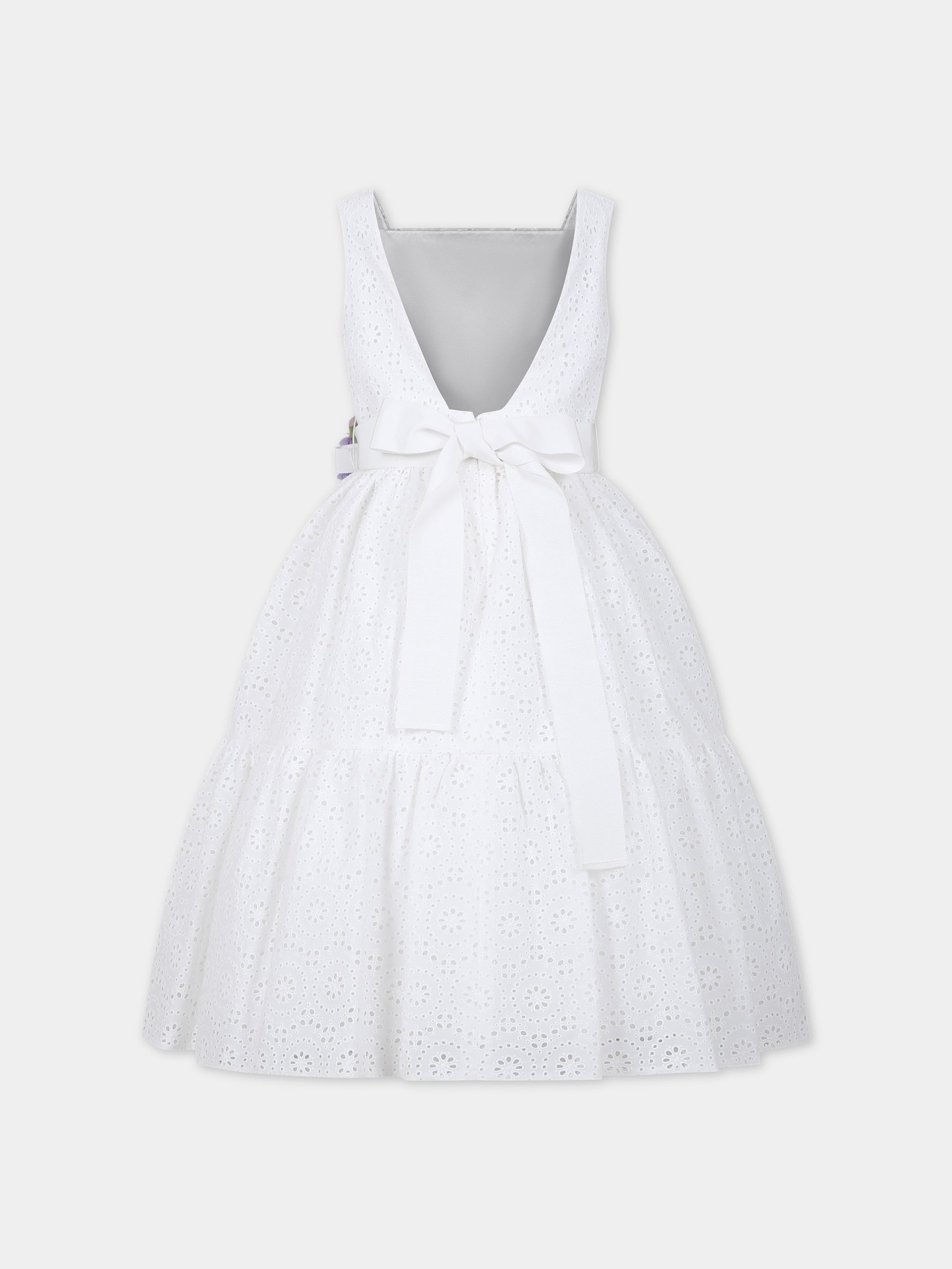 Vestito bianco per bambina con cintura e fiori,Raffaella,GRACE ABITO 2