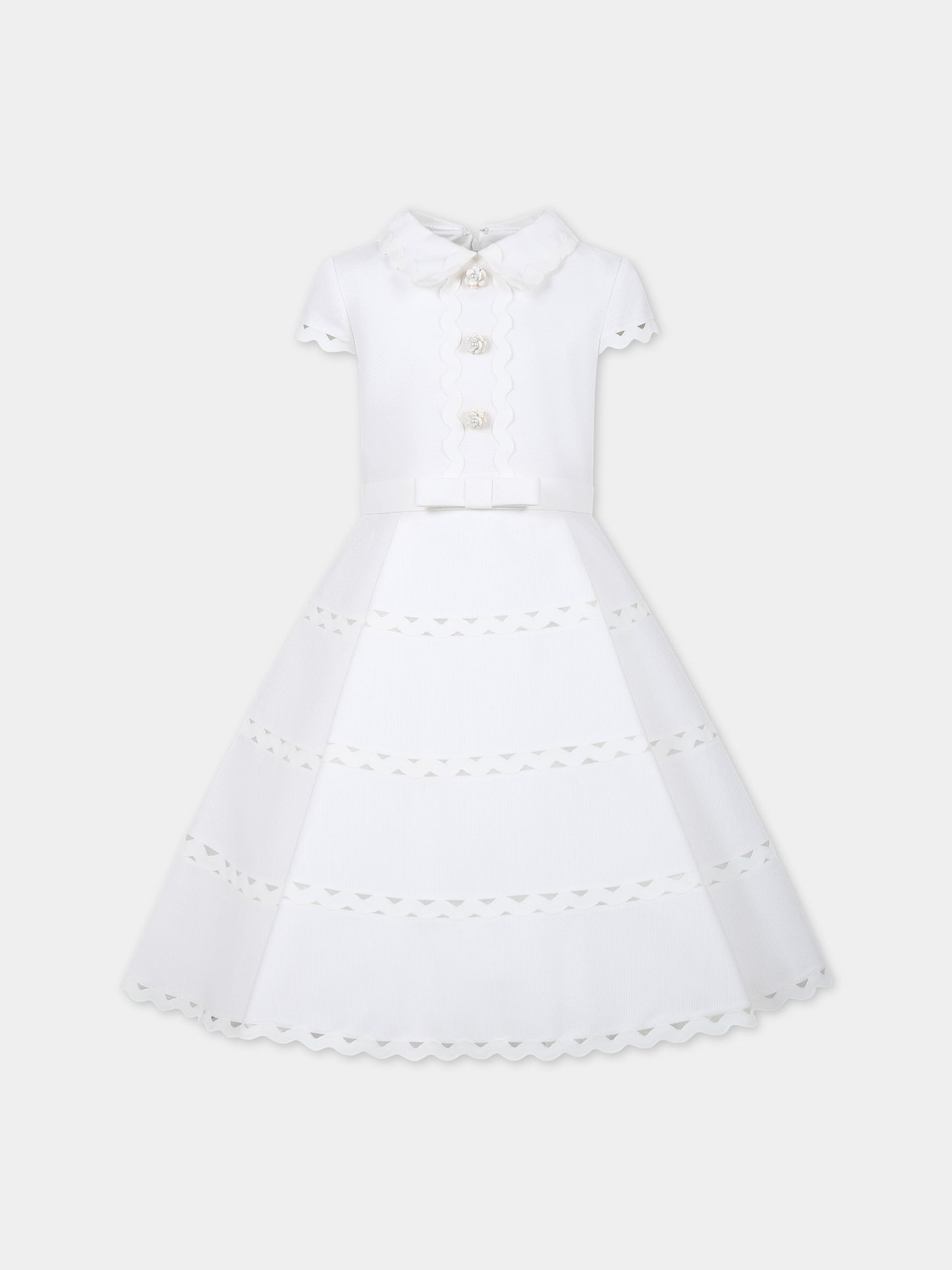 Vestito bianco per bambina con bottoni a fiore e perle,Raffaella,AUDRY ABITO 8