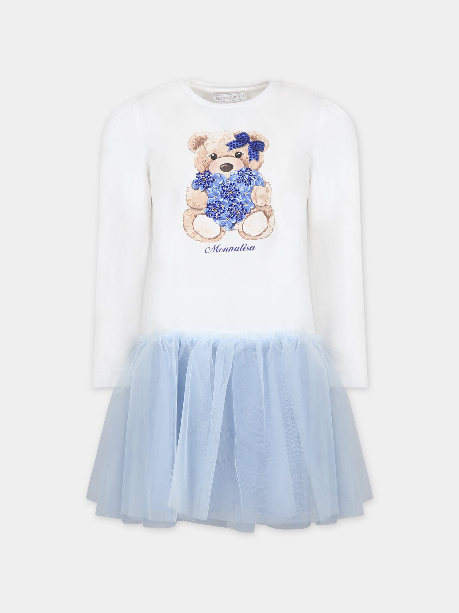 Vestito avorio per bambina con orso,Monnalisa,11B917 2201 0152