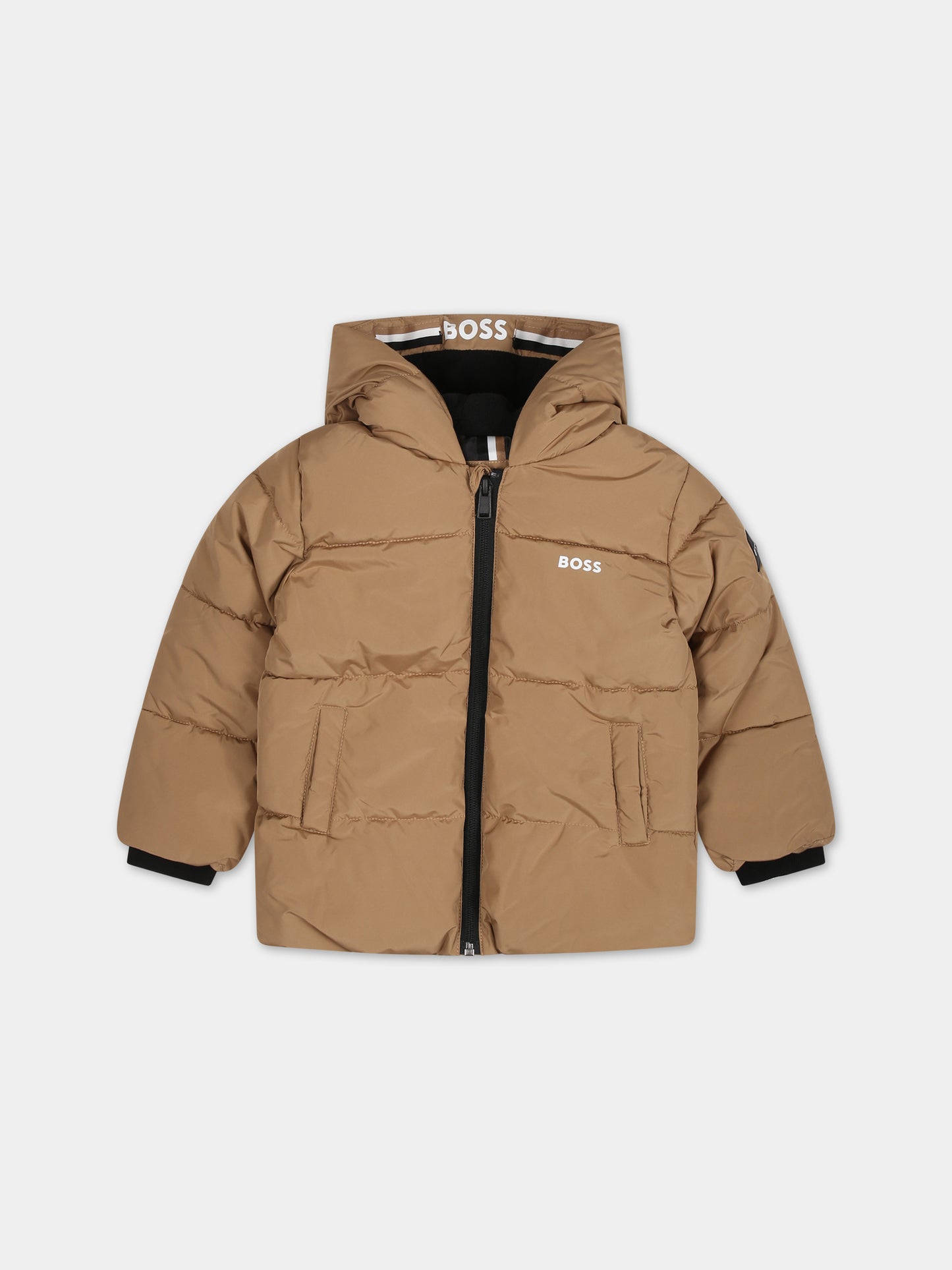 Piumino beige per neonato con logo,Boss,J06271 269