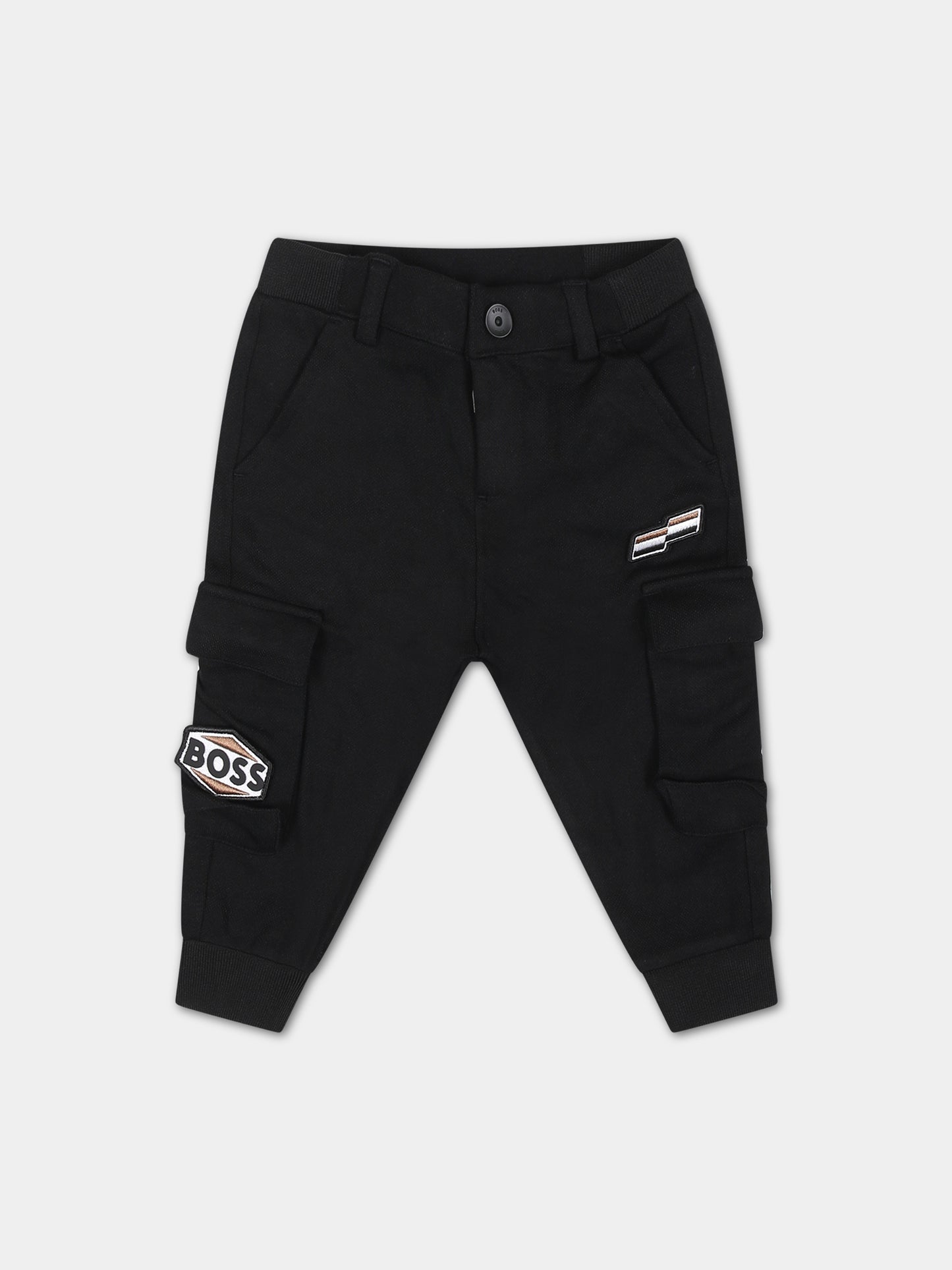 Pantaloni neri per neonato con logo,Boss,J04485 09B
