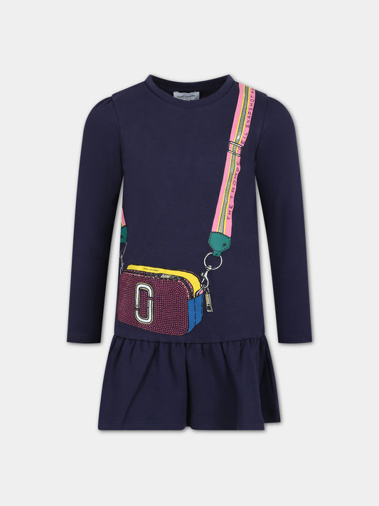 Vestito blu per bambina con stampa borsa e logo,Little Marc Jacobs,W12450 85T