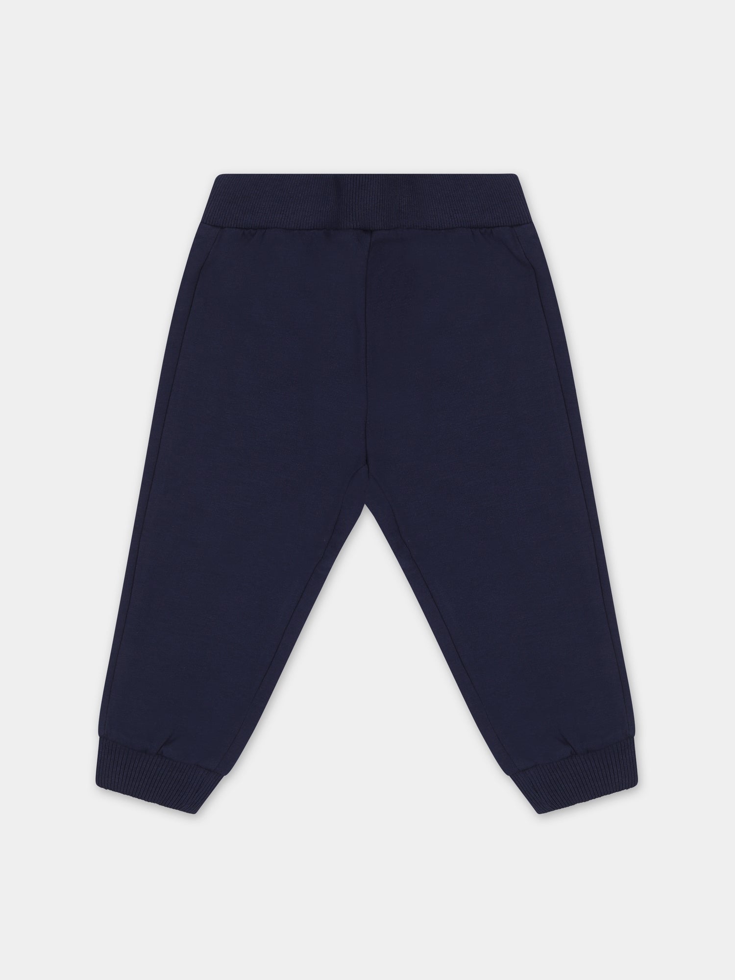 Pantaloni blu per neonata con logo,Moschino Kids,MNP04O LDA26 40016