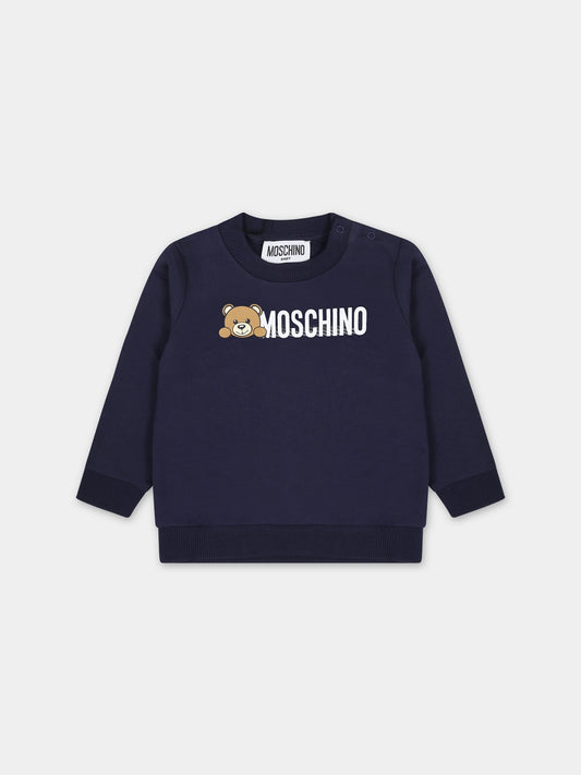 Felpa blu per neonati con Teddy Bear,Moschino Kids,MOF04Q LCA40 40016