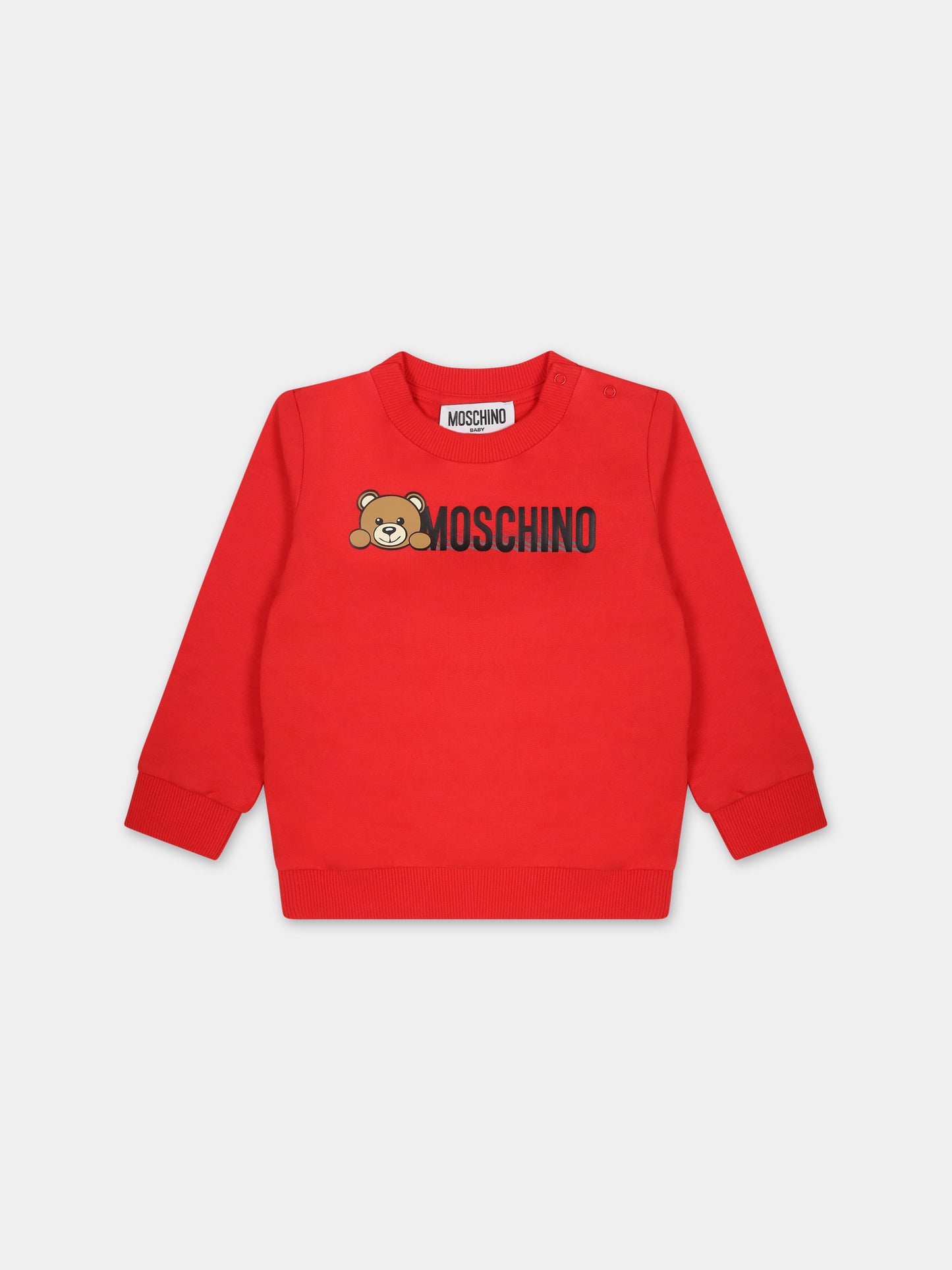 Felpa rossa per neonati con Teddy Bear,Moschino Kids,MOF04Q LCA40 50109