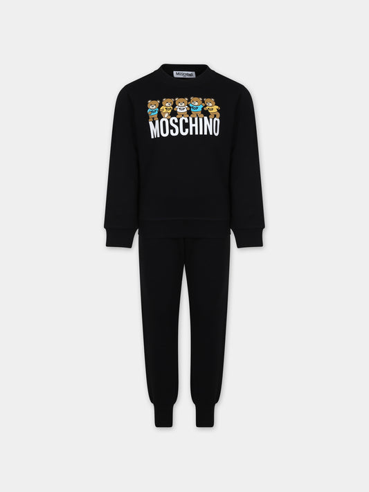 Completo nero per bambino con Teddy bears e logo,Moschino Kids,HMK03E LCA28 60100