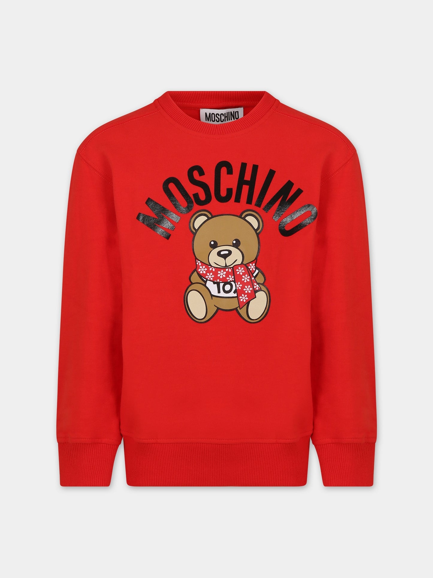 Felpa rossa per bambino con Teddy Bear e logo,Moschino Kids,HUF07H LDA53 50109