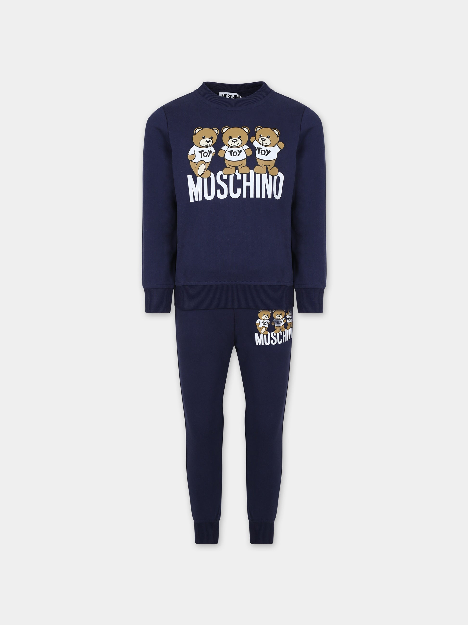 Completo blu per bambino con Teddy Bears e logo,Moschino Kids,HUK03G LCA40 40016