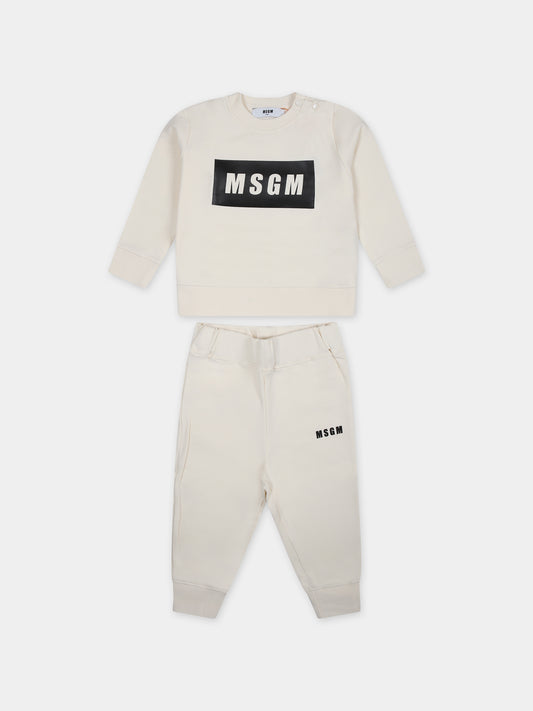 Completo sportivo avorio per neonati con logo,Msgm Kids,F3MSUNTP043 013