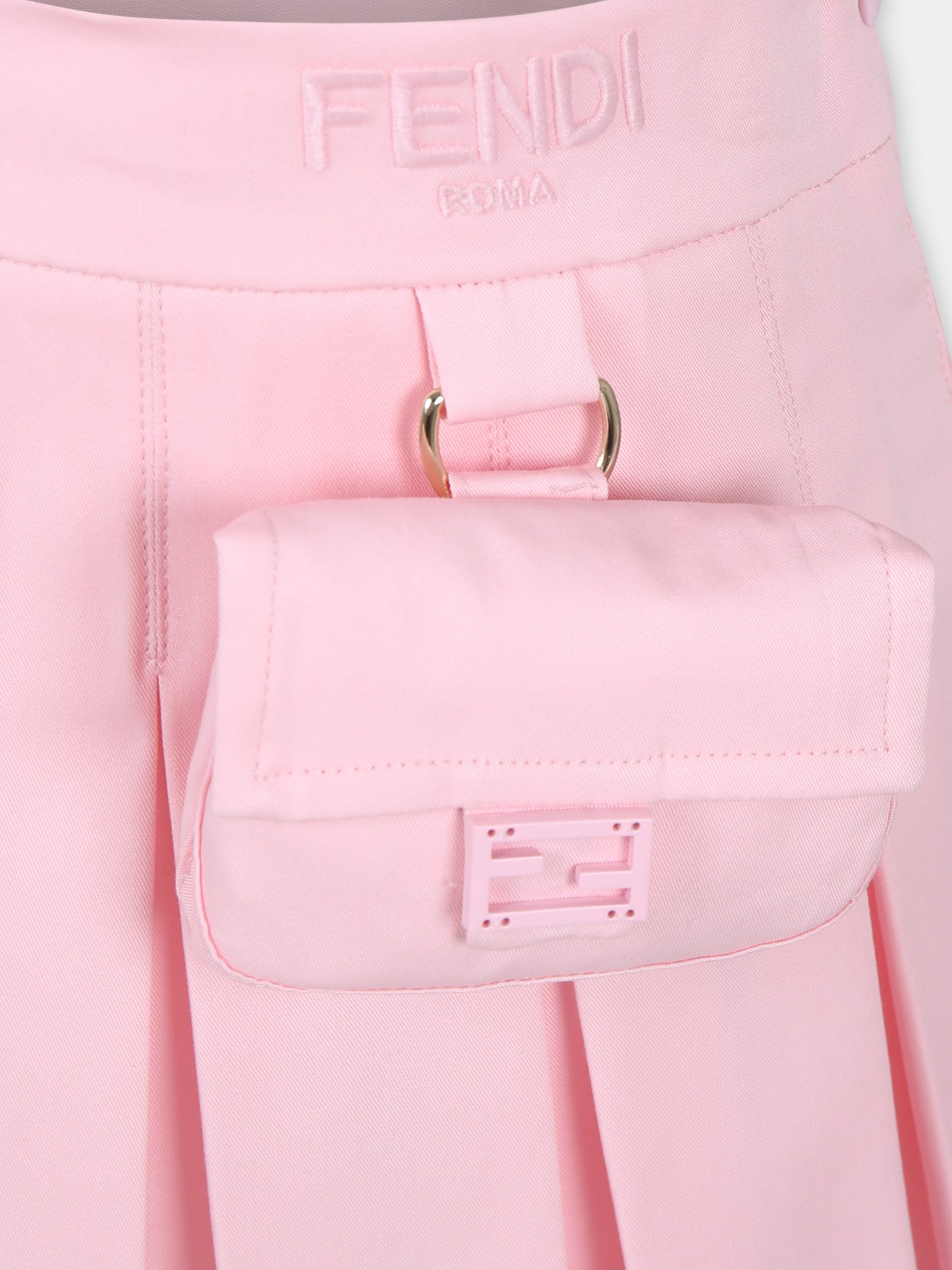 Gonna rosa per bambina con logo Fendi e baguette,Fendi Kids,JFE134 ADEH F0QE5