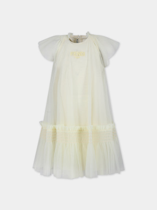 Vestito giallo per bambina con logo Fendi,Fendi Kids,JFB680 AEXX F0JNH