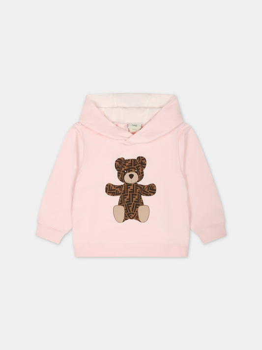 Felpa rosa per neonata con orso,Fendi Kids,BUH049 8RA F0C11