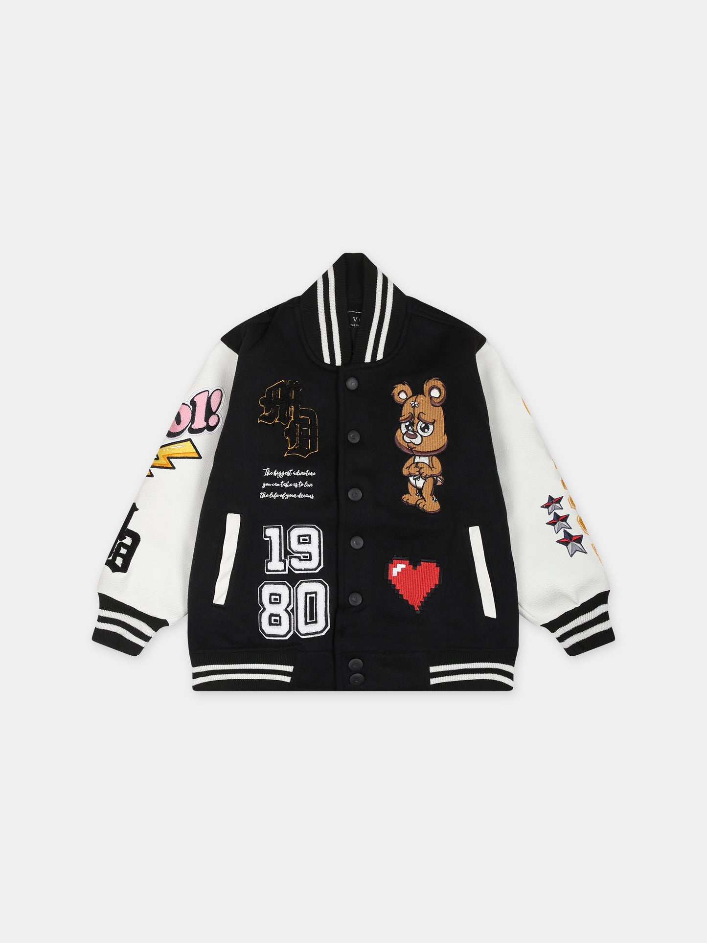 Bomber nero per neonati con ricami e scritta,Vosch,VDC004