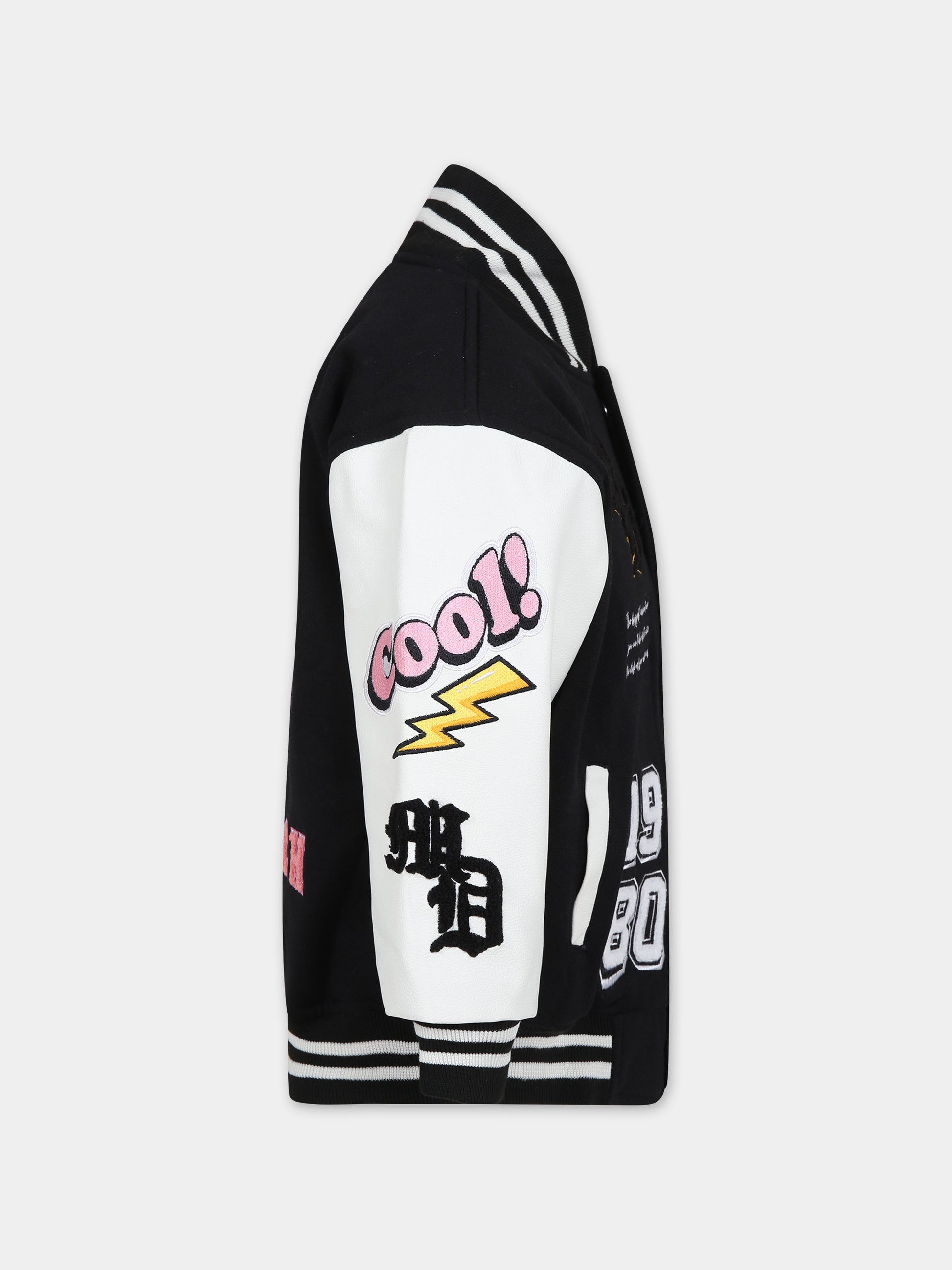 Bomber nero per bambini con ricami e scritta,Vosch,VDC004