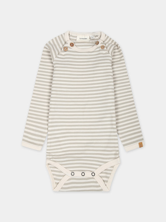 Body beige per neonati con logo,Lil' Atelier,13233438 MOSS GREY