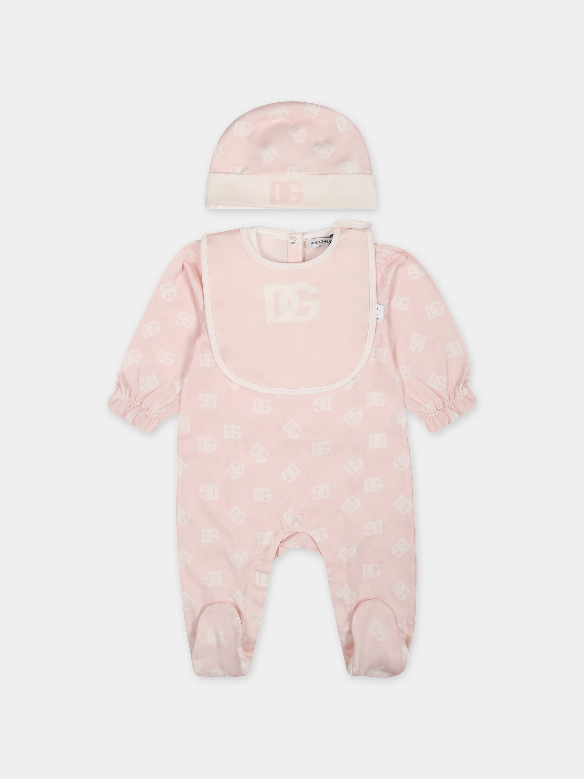 Set rosa per neonata con logo,Dolce & Gabbana Kids,L2JOY9 G7F0V HFVAA
