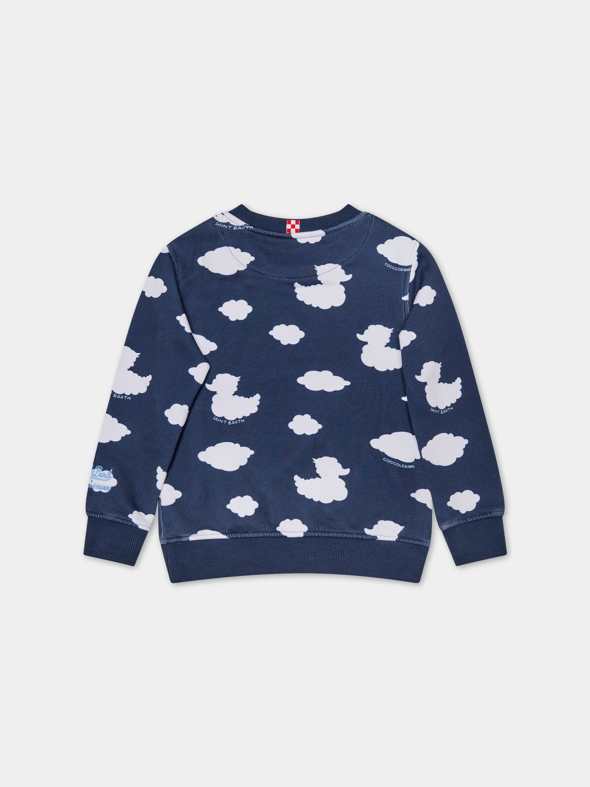 Felpa blu per bambini con iconiche nuvole e Ducky Clouds,Saint Barth X Coccolebimbi,HUTTON N DUCKY CLOUDS 61 EMB