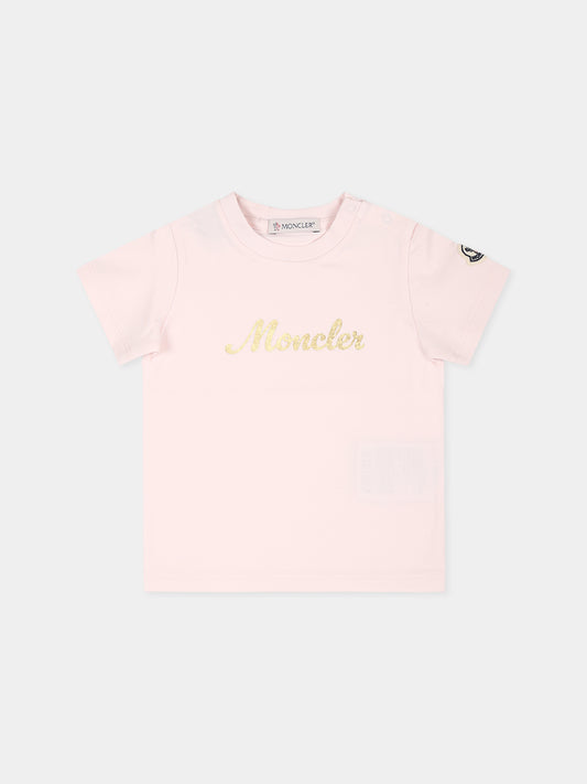 T-shirt rosa per neonata con logo,Moncler Kids,J2951 8C00001 8790N 503