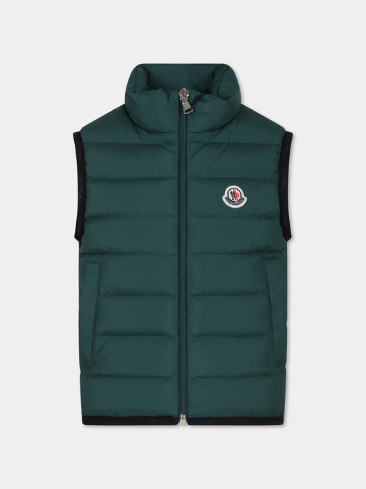 Gilet Contrin verde per bambino con logo,Moncler Kids,J2954 1A00105 54A81 866