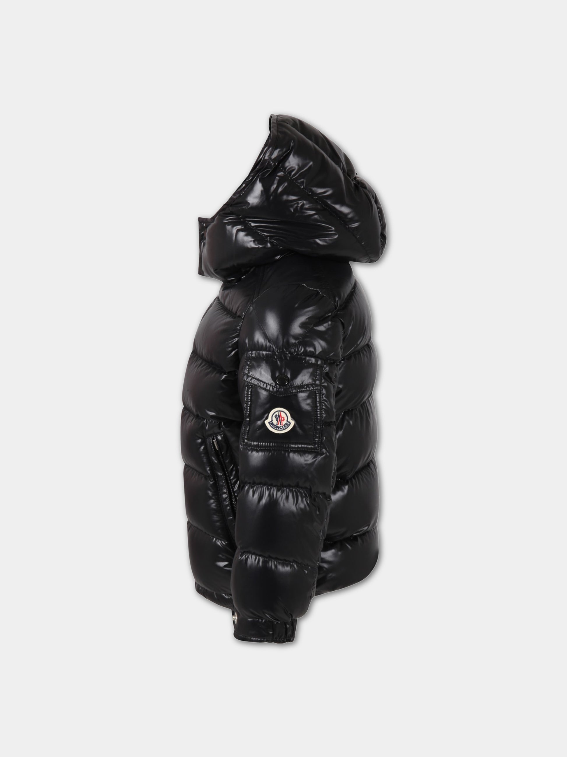 Piumino New Maya nero per bambino con patch,Moncler Kids,J2954 1A12520 68950 999