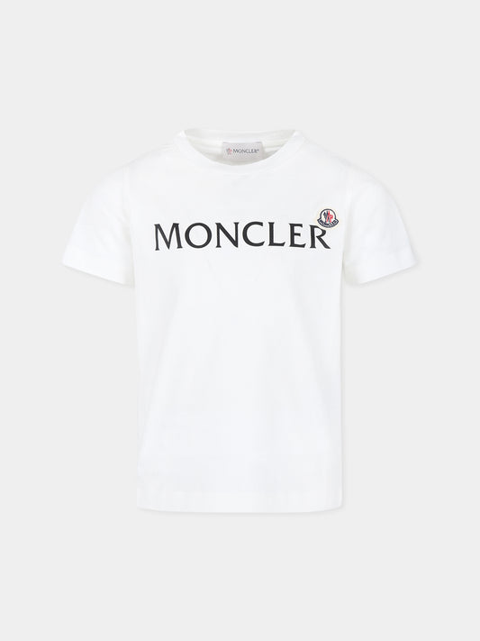 T-shirt bianca per bambini con logo,Moncler Kids,J2954 8C00003 89AFV 034