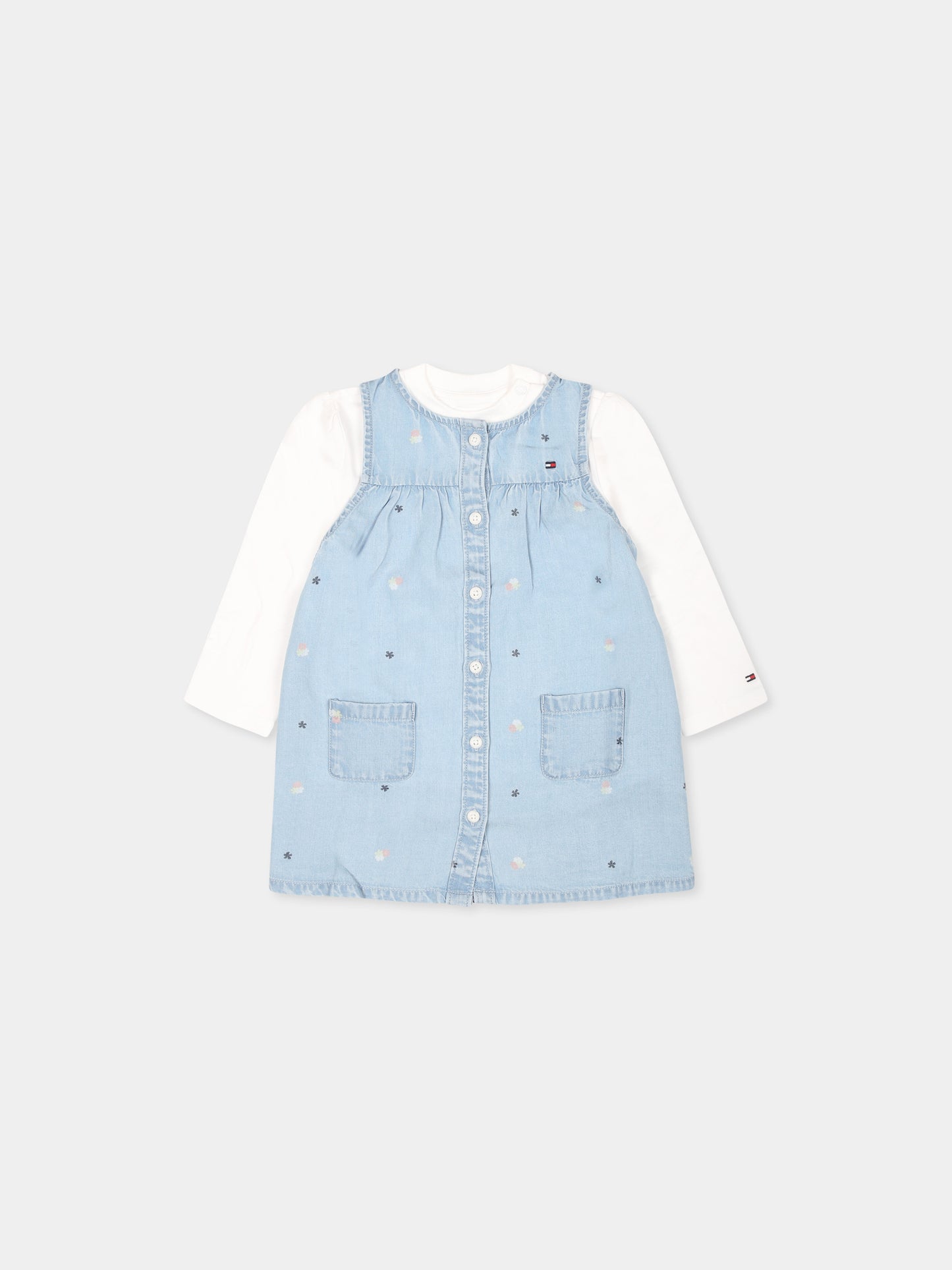 Completo celeste per neonata con stampa fiori,Tommy Hilfiger Junior,KN0KN01890J 1AA