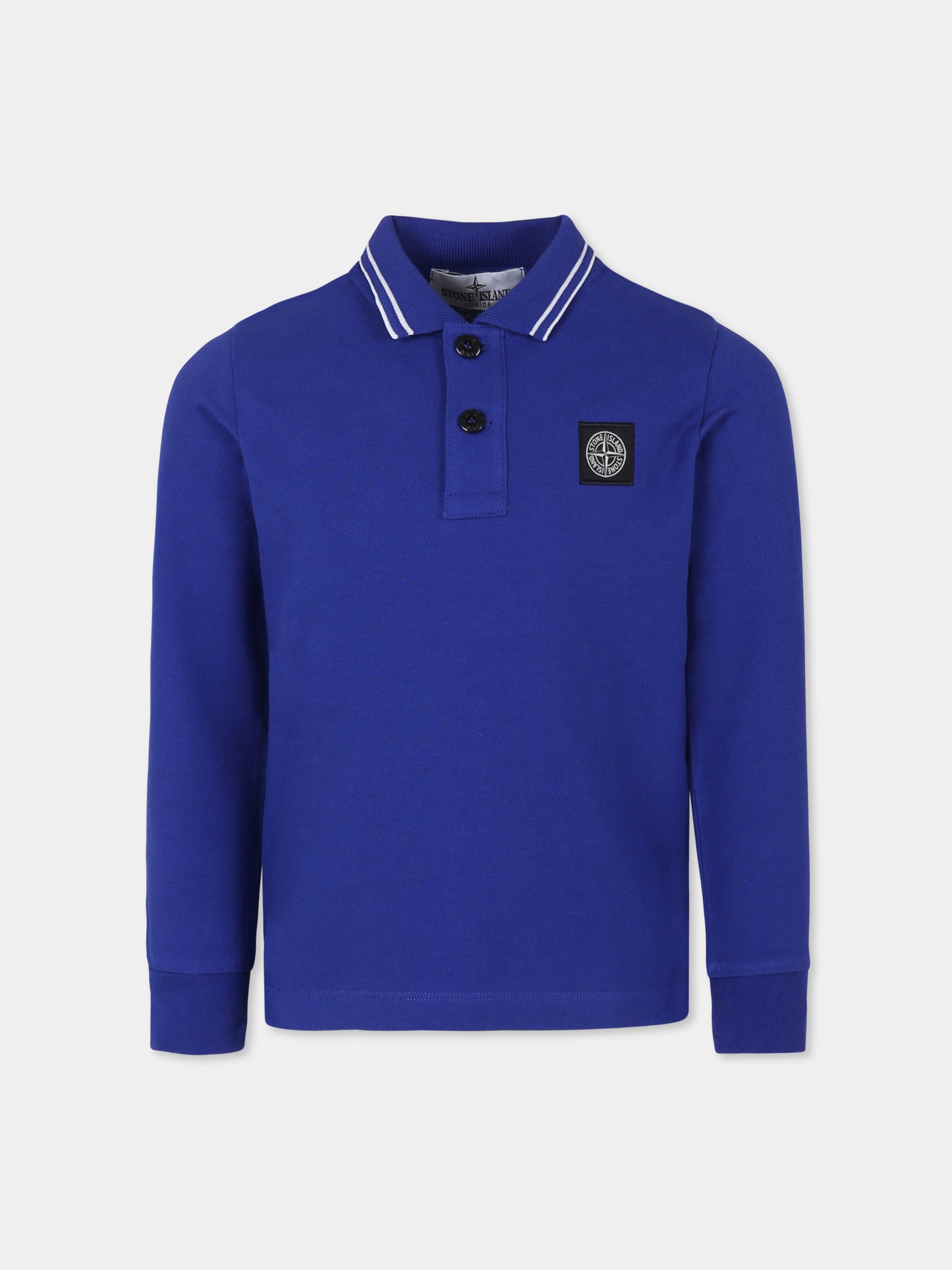 Polo azzurra per bambino con bussola,Stone Island Junior,811620748 V0022