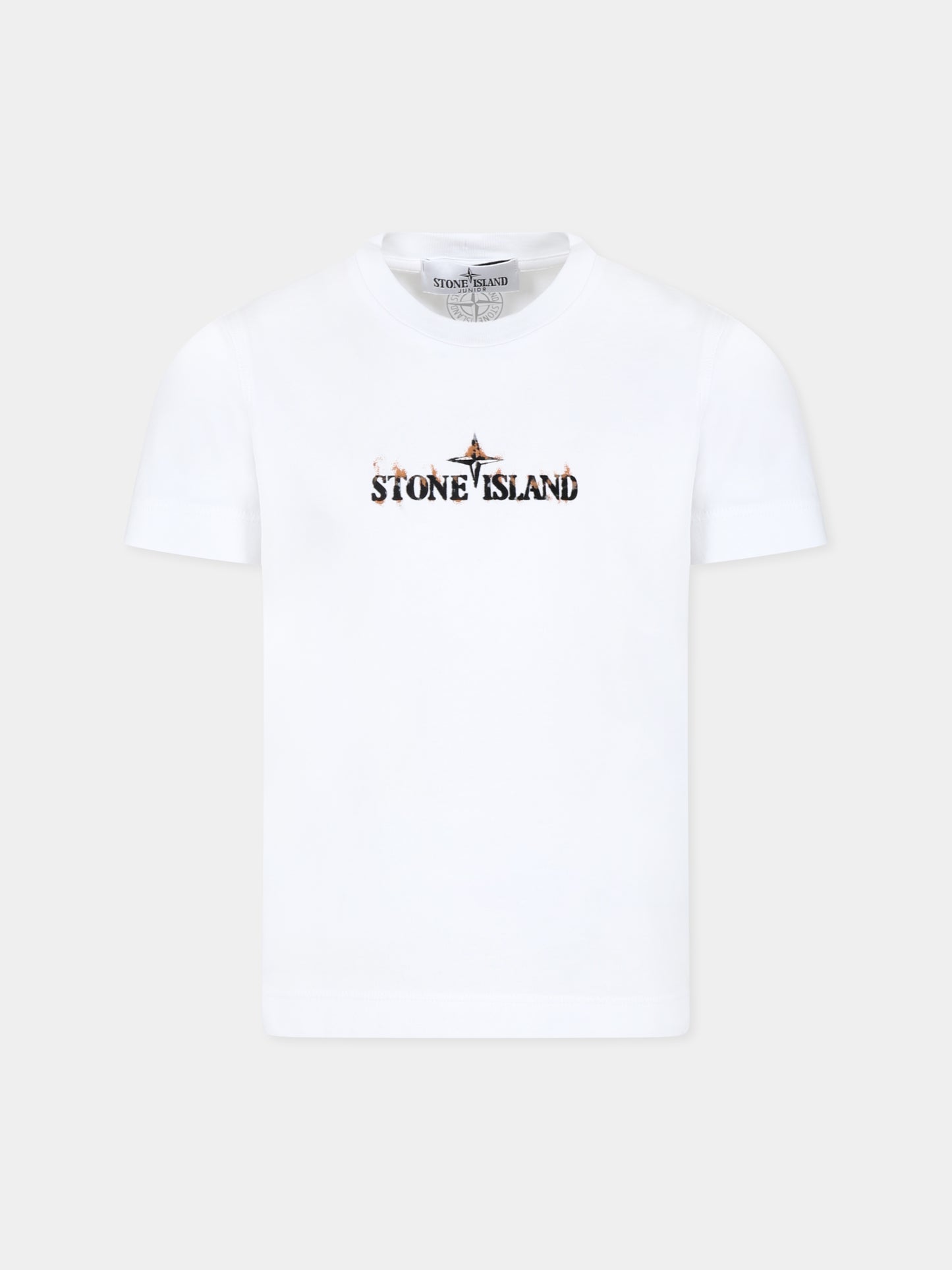 T-shirt bianca per bambino con logo,Stone Island Junior,811621056 V0001