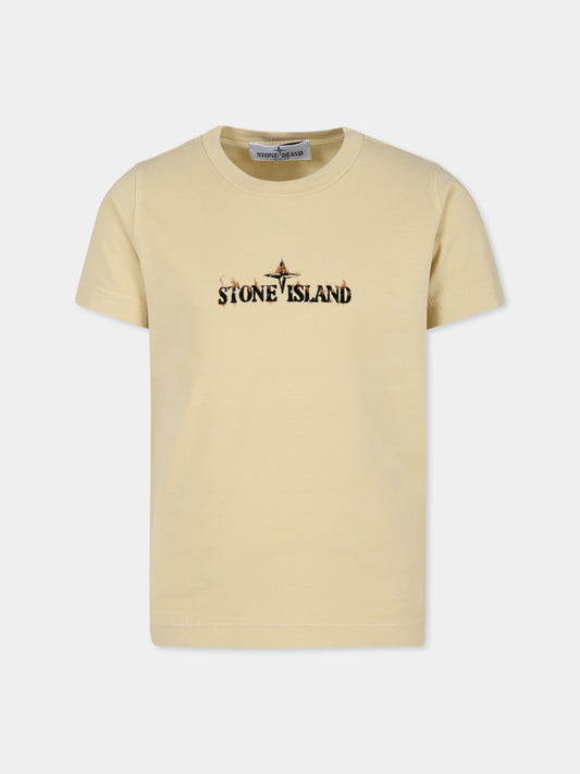 T-shirt beige per bambino con logo,Stone Island Junior,811621056 V0091