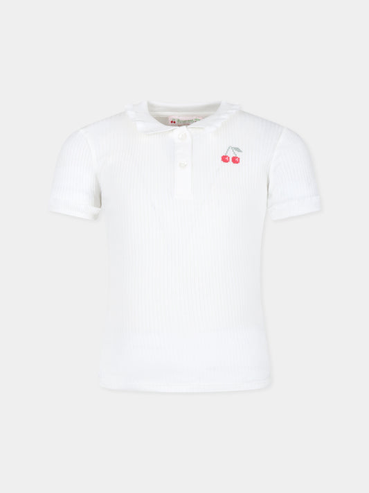 Polo bianca per bambina con ciliegie,Bonpoint,P04GTSK00005 102