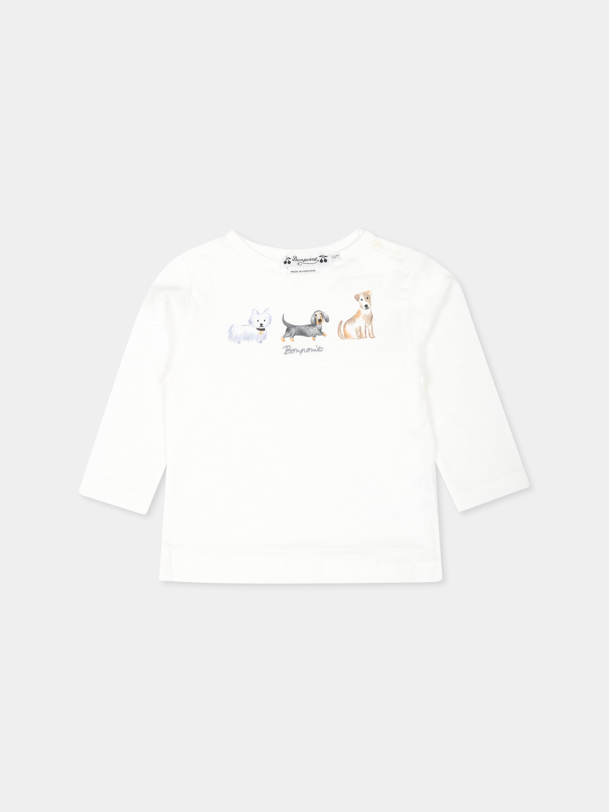 T-shirt bianca per neonati con stampa cani,Bonpoint,W04ZTSK00001 102