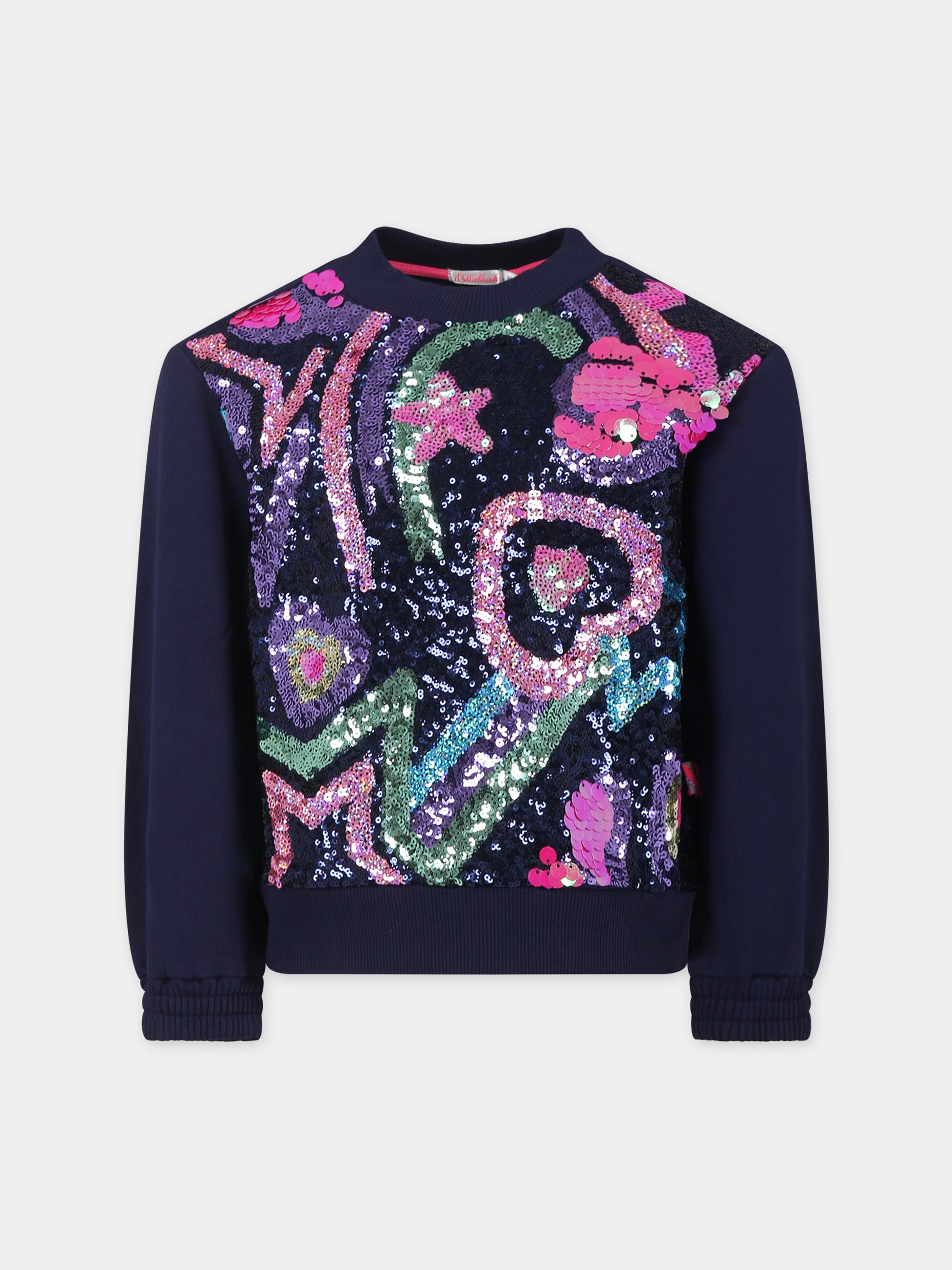 Felpa blu per bambina con stelle e cuori,Billieblush,U15B77 85T