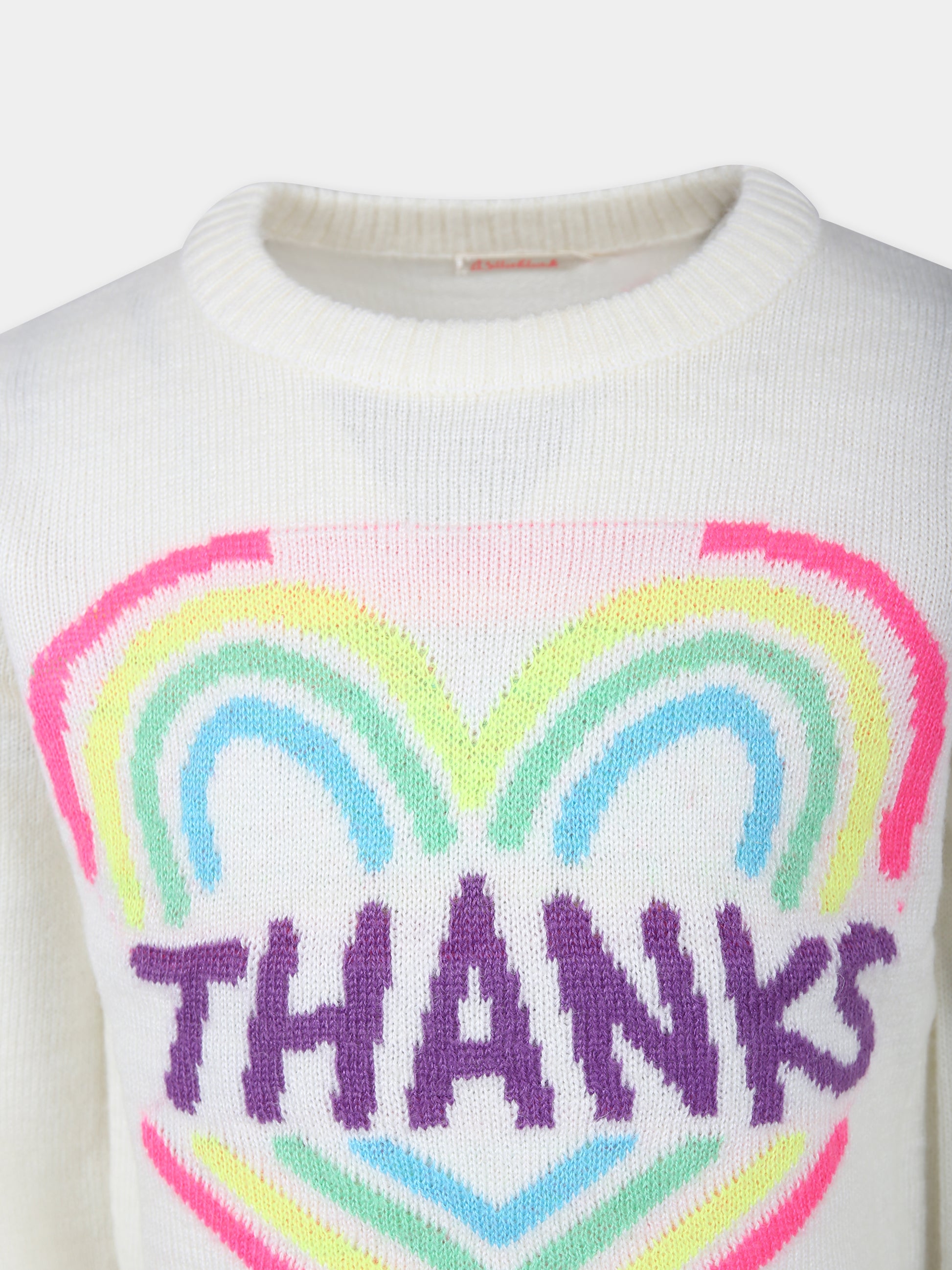 Maglione avorio per bambina con cuore e scritta,Billieblush,U15C22 121