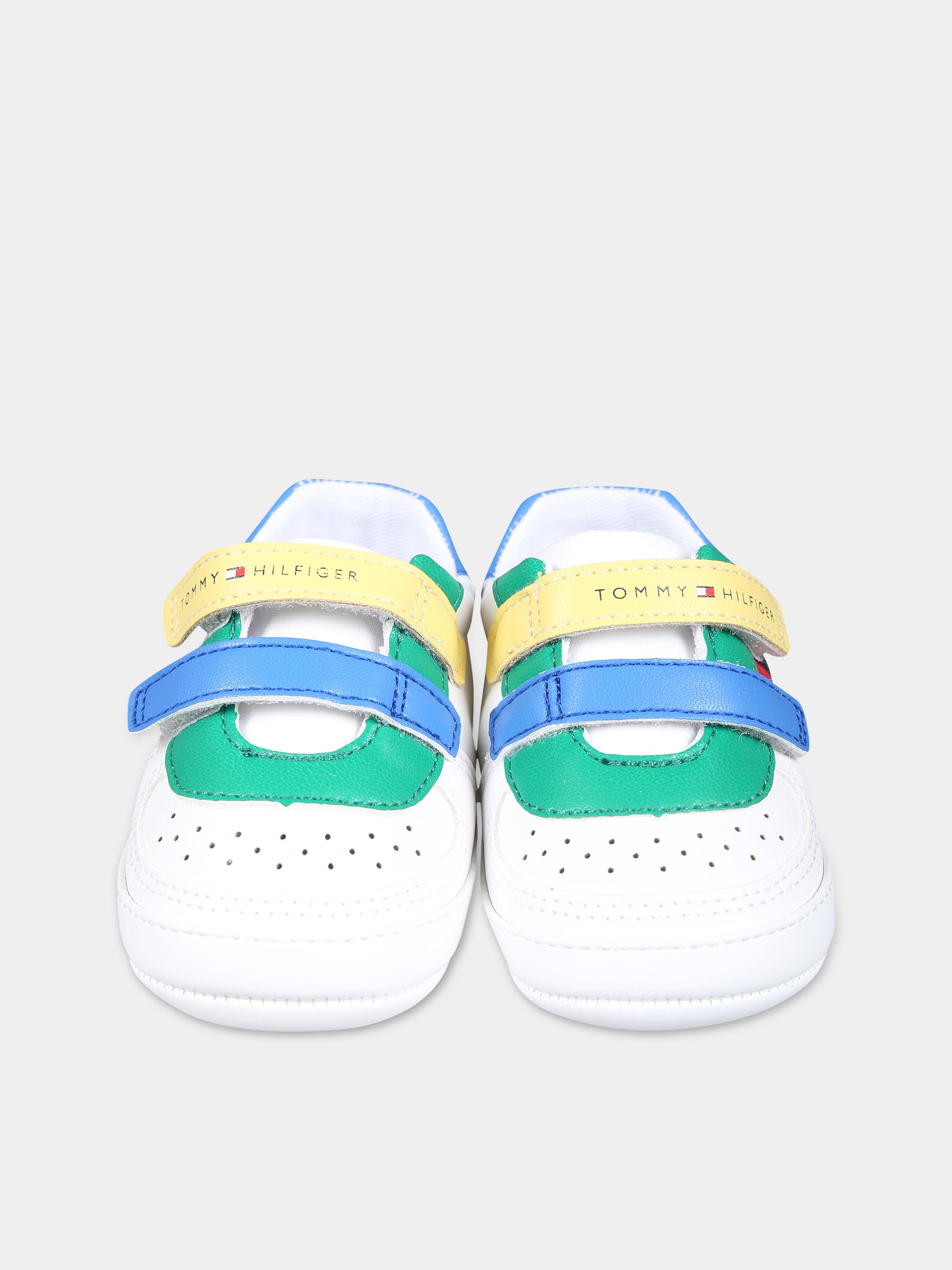 Sneakers bianche per neonati con bandierina e logo,Tommy Hilfiger Junior,T0B4 33320 1582Y913