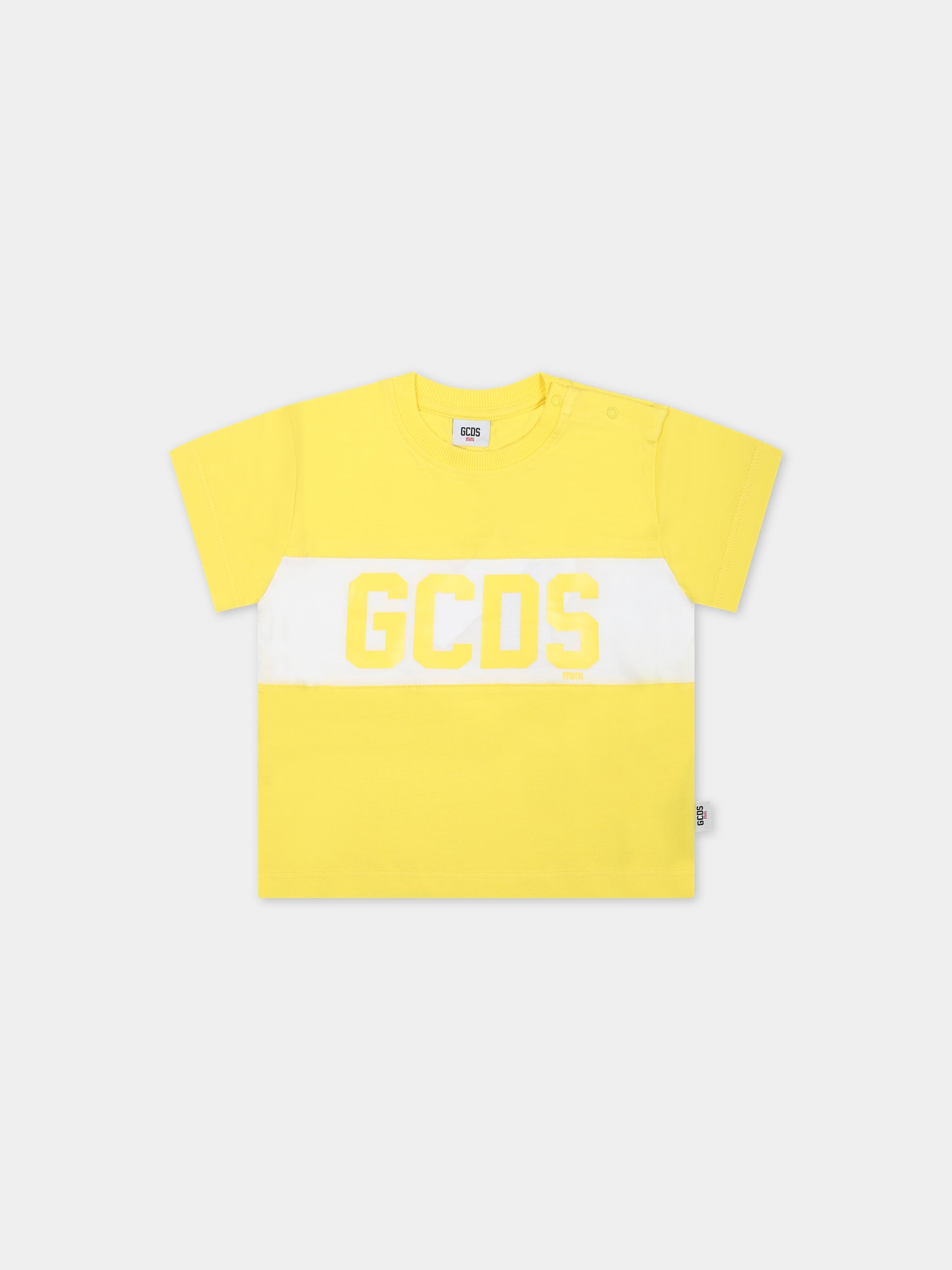 T-shirt gialla per neonati con logo,Gcds Kids,GMM003 LAA22 51633