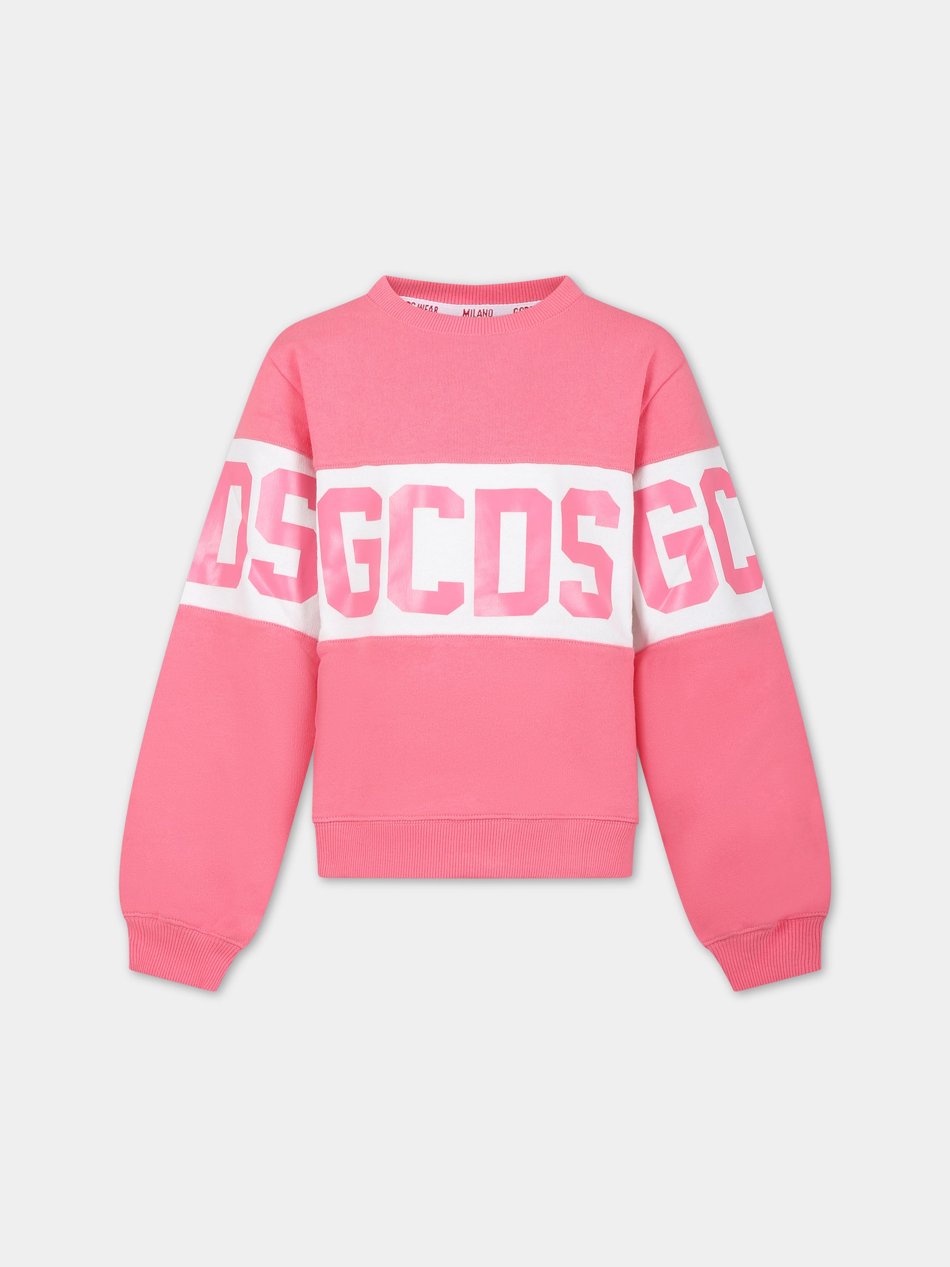 Felpa rosa per bambina con logo,Gcds Kids,DNF005 LCA33 51452