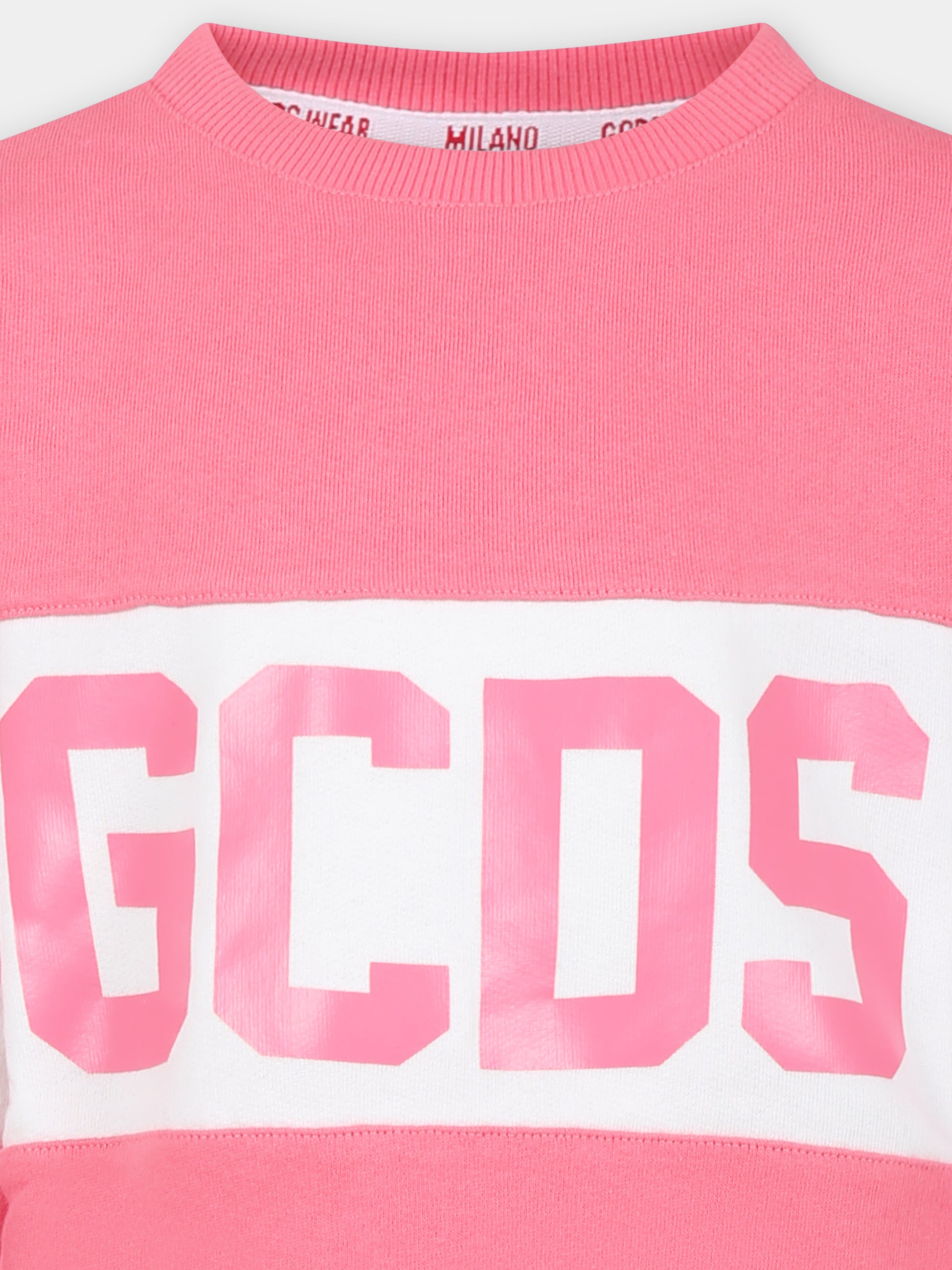 Felpa rosa per bambina con logo,Gcds Kids,DNF005 LCA33 51452