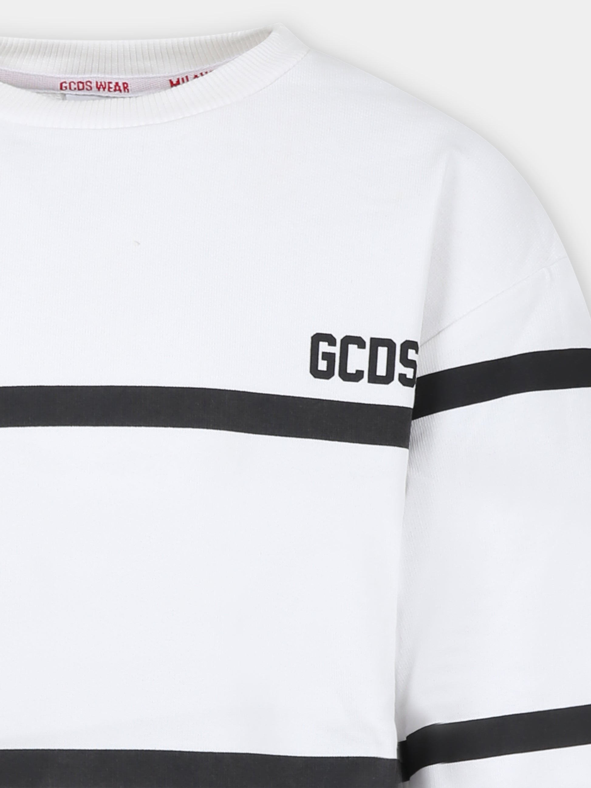 Felpa bianca per bambini con logo nero,Gcds Kids,DOF000 LCA52 10101