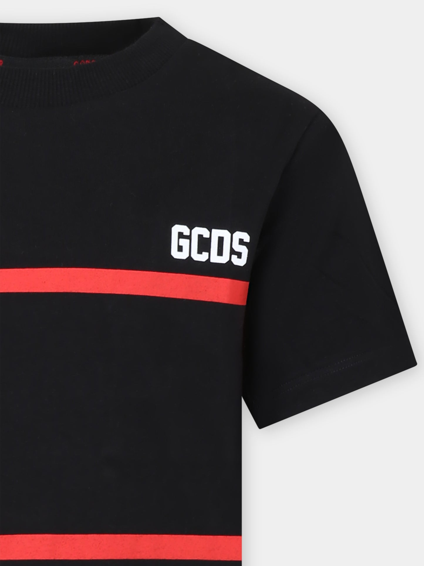 T-shirt nera per bambino con righe rosse,Gcds Kids,DUM00I LAA29 60100