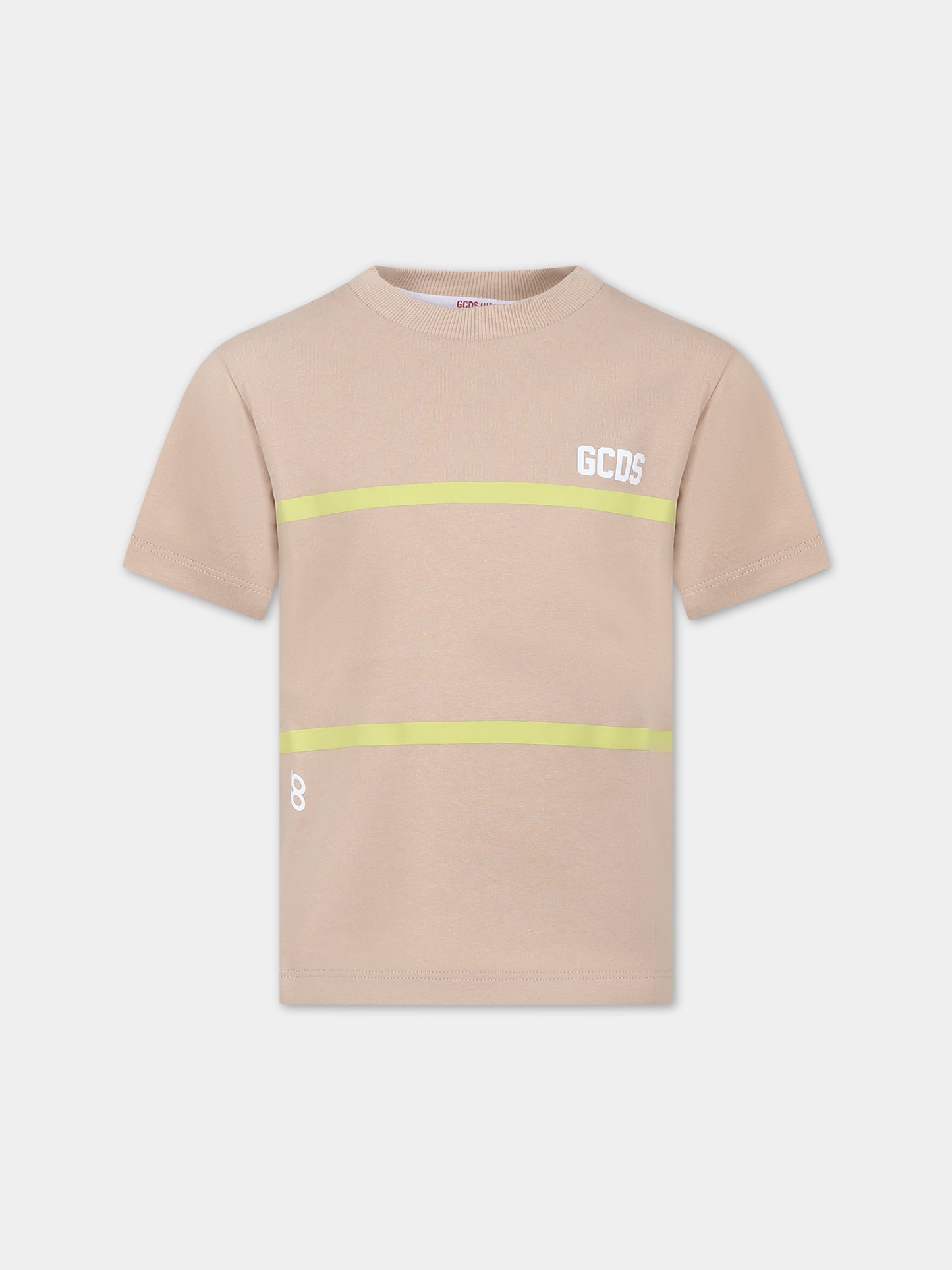 T-shirt beige per bambino con righe gialle,Gcds Kids,DUM00I LAA29 20379