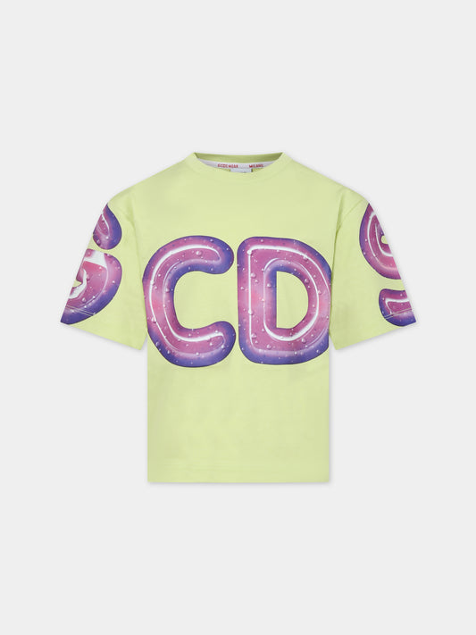 T-shirt verde per bambini con logo,Gcds Kids,DRM002 LAA23 30865