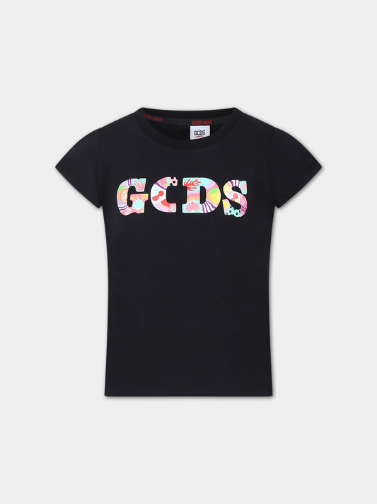 T-shirt nera per bambina con logo,Gcds Kids,DDM00D LBA10 60100