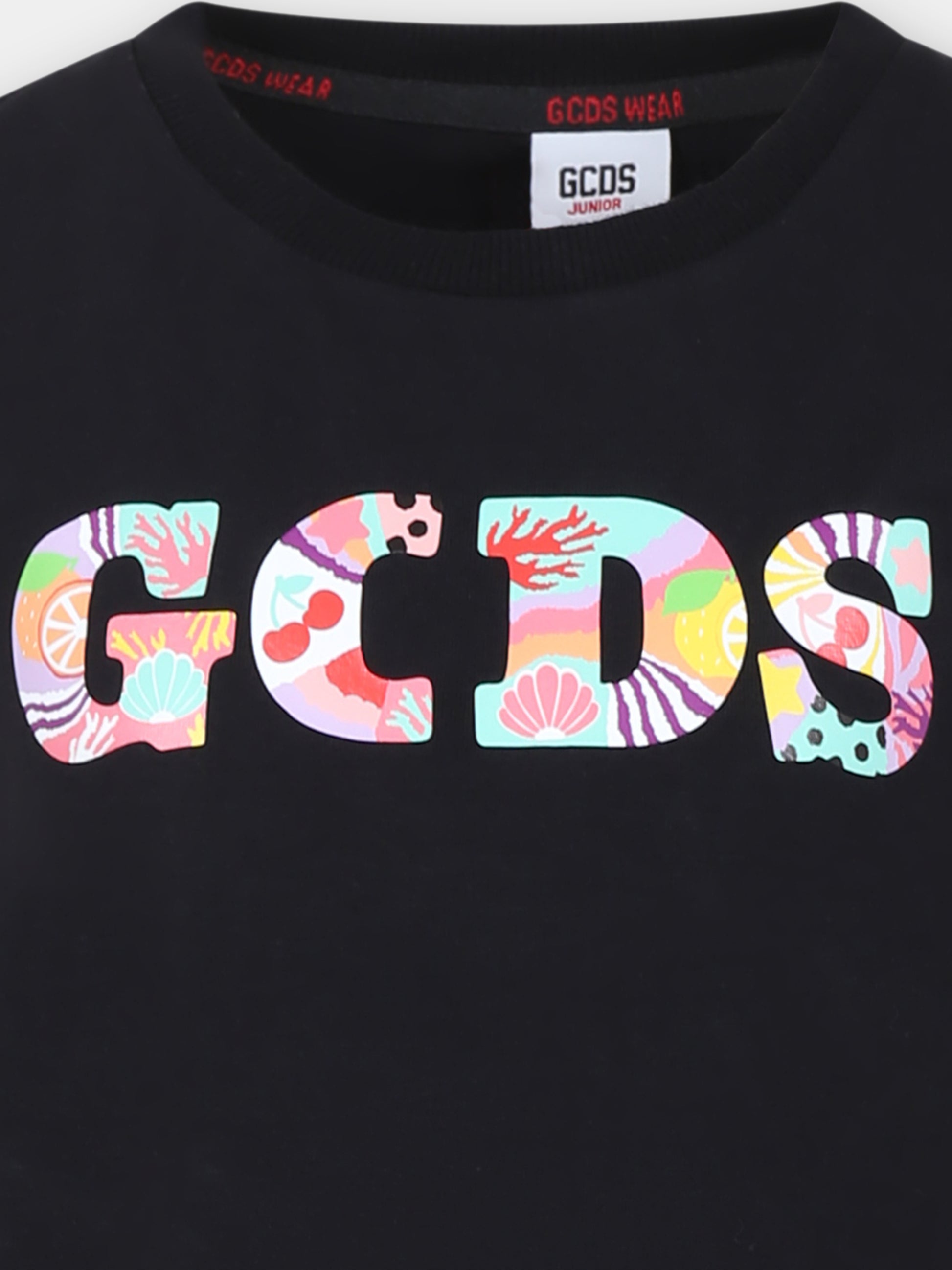 T-shirt nera per bambina con logo,Gcds Kids,DDM00D LBA10 60100