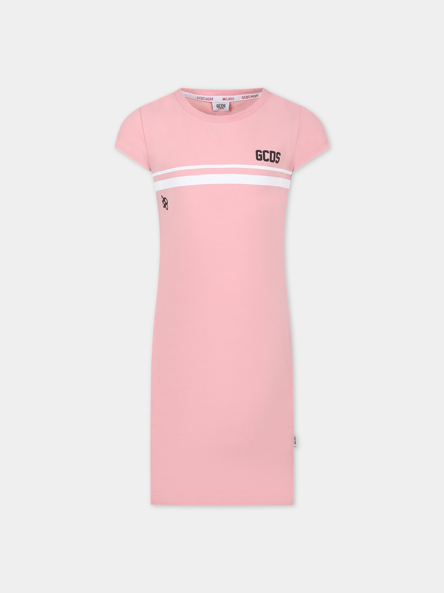 Vestito rosa per bambina con logo,Gcds Kids,DDV008 LBA36 51630