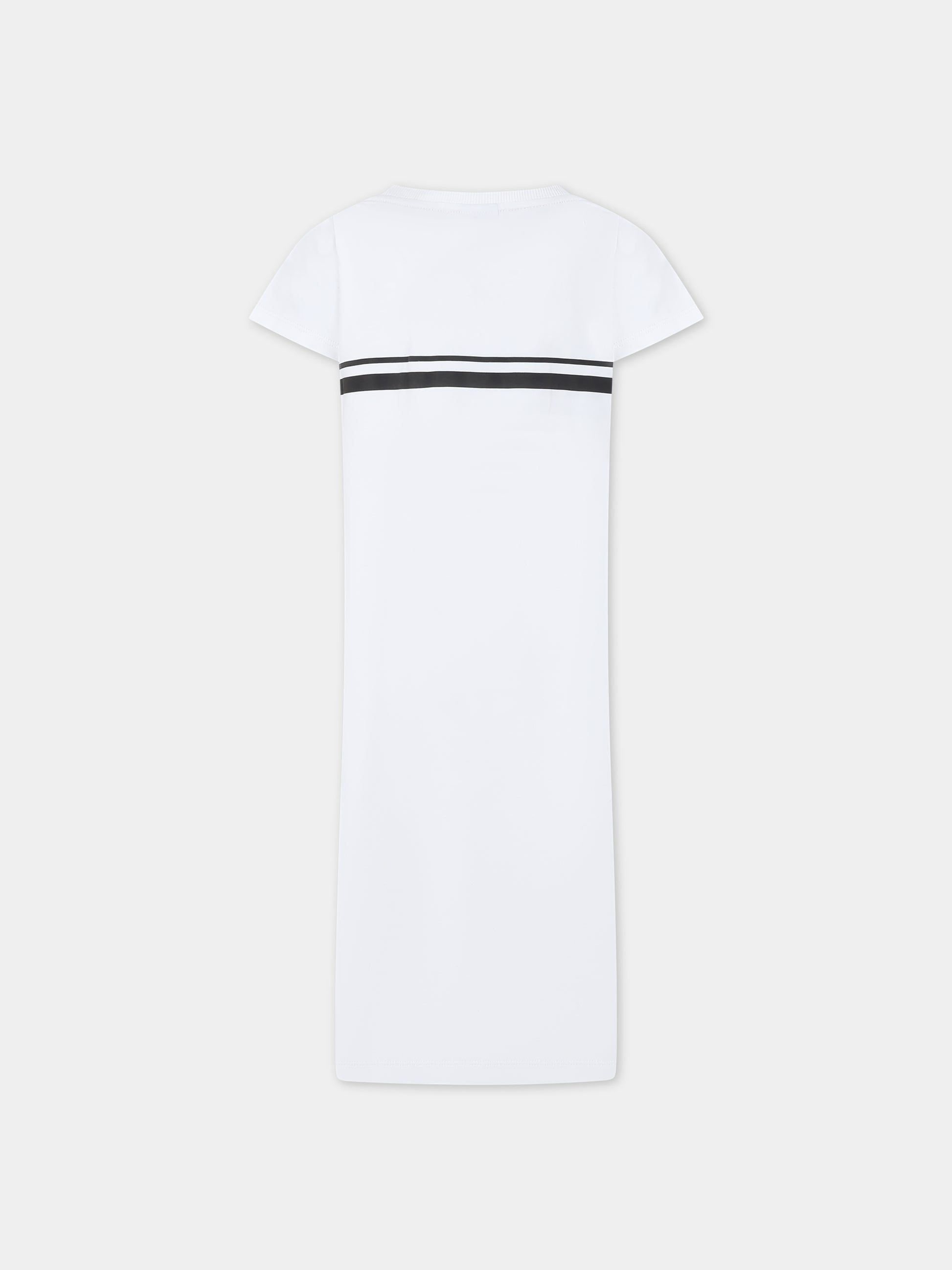 Abito bianco per bambina con righe rosse e logo,Gcds Kids,DDV008 LBA36 10101
