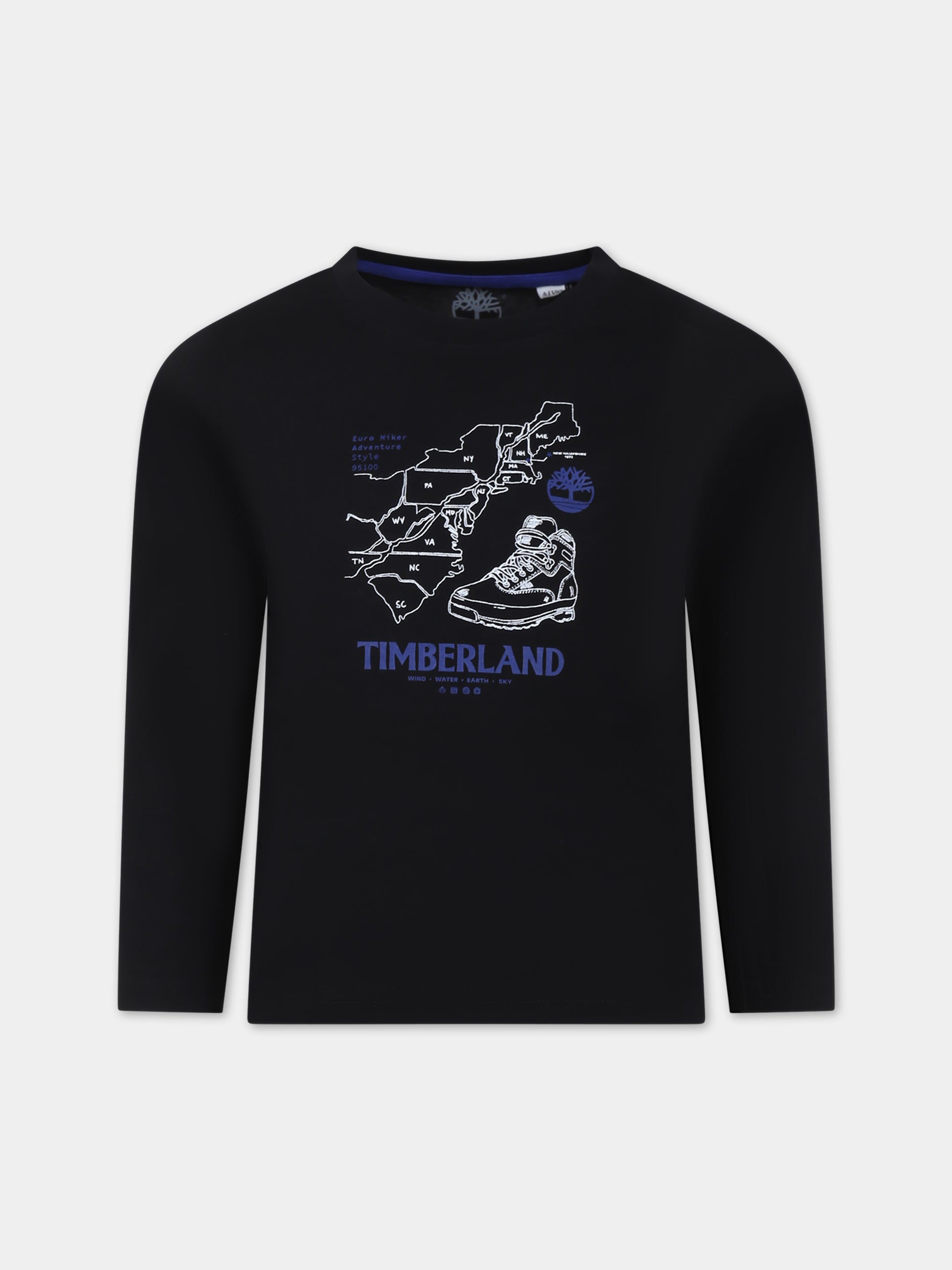 T-shirt nera per bambino con logo,Timberland,T25U38 09B